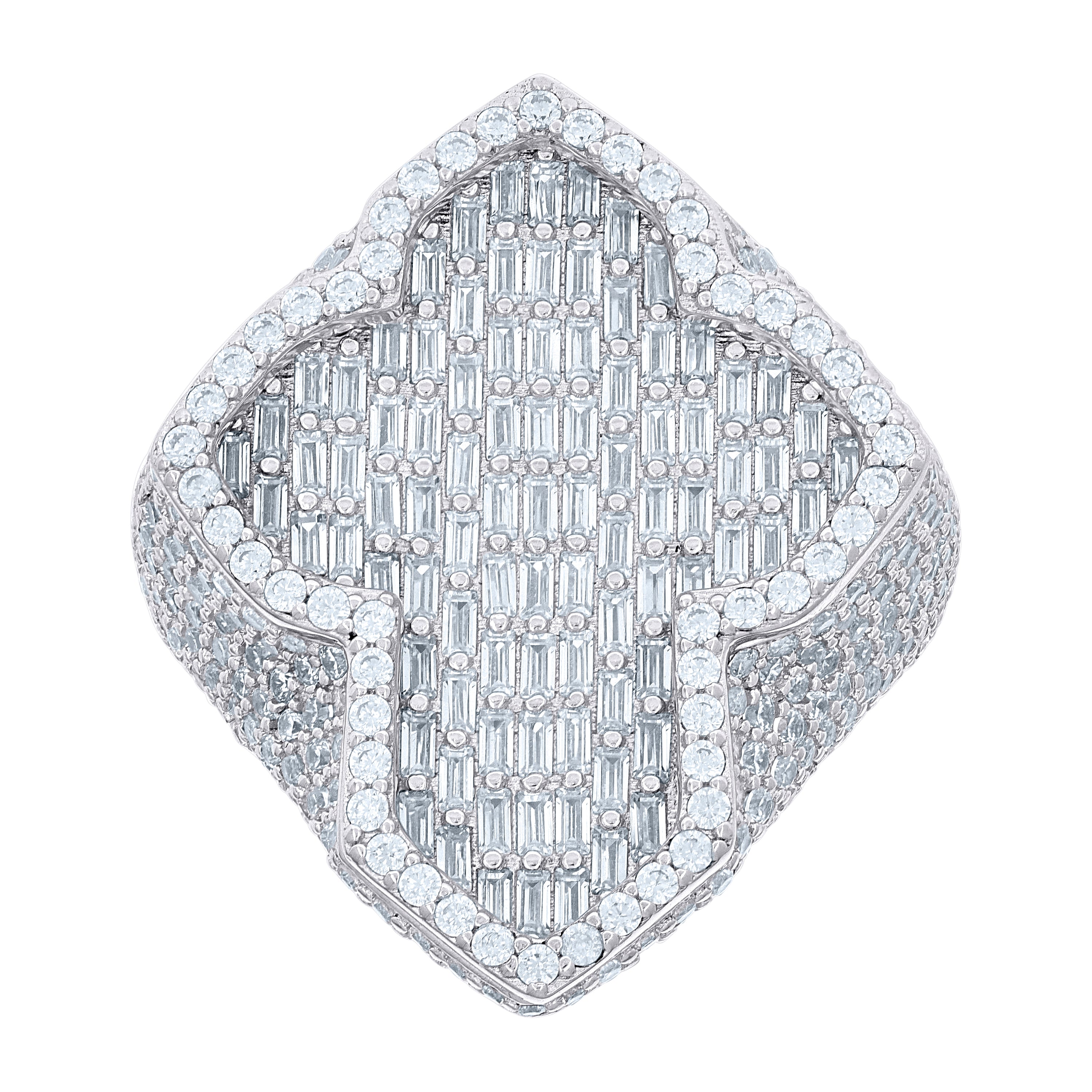 925 Sterling Silver Mens Baguette Round Cubic-Zirconia Cross Religious Ring Size 11 - SLV-139633