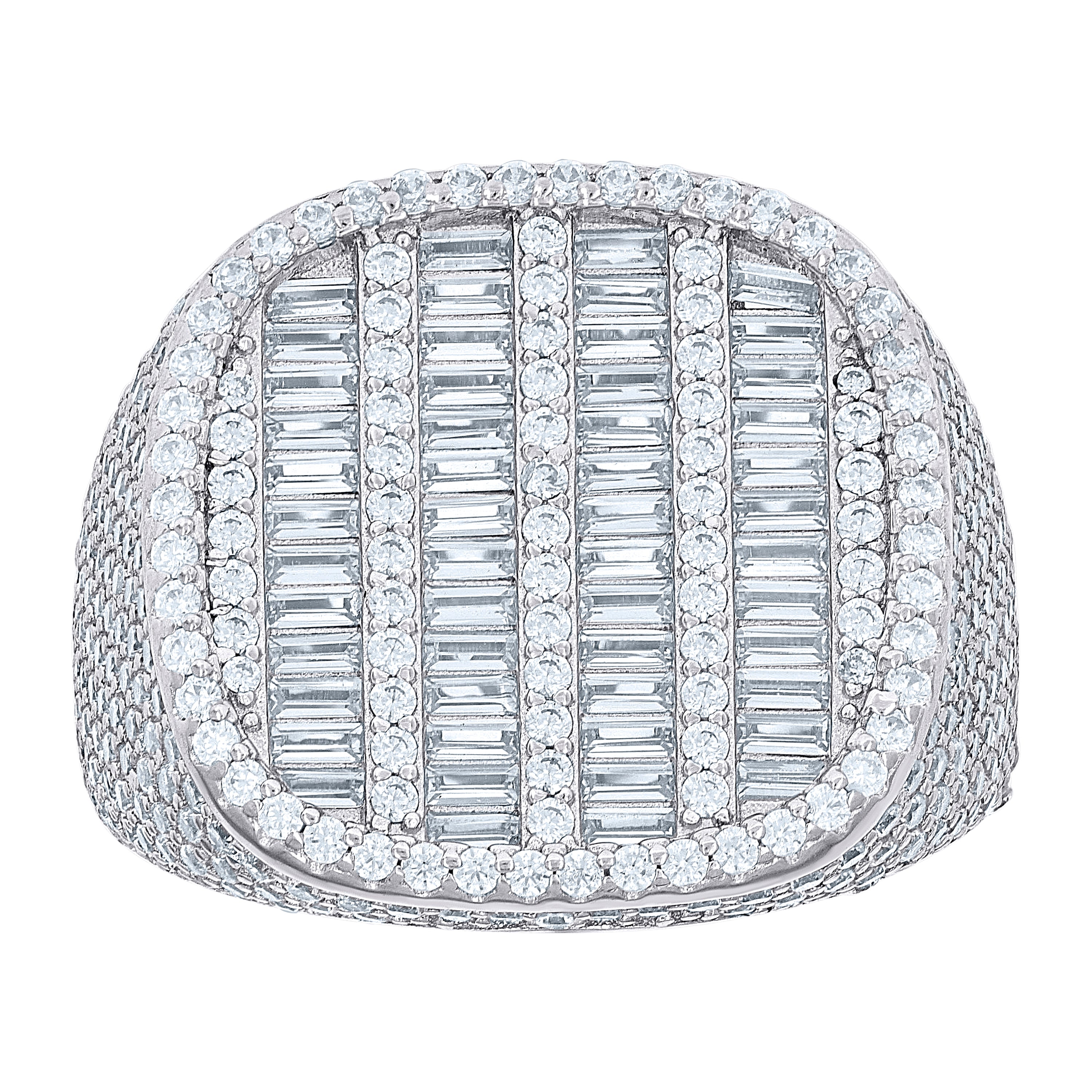 925 Sterling Silver Mens Baguette Round Cubic-Zirconia Square Head Fashion Ring Size 12 - SLV-139614
