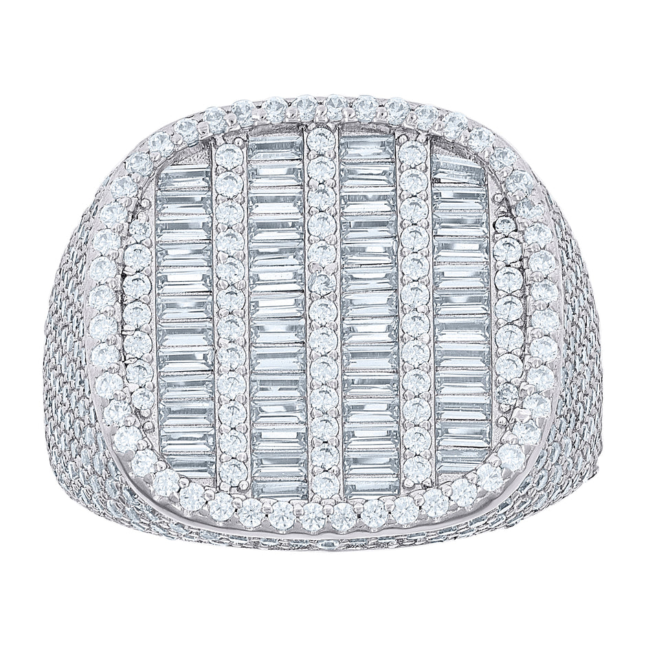 925 Sterling Silver Mens Baguette Round Cubic-Zirconia Square Head Fashion Ring Size 12 - SLV-139614