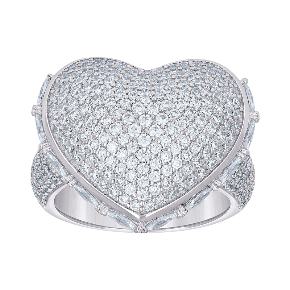 925 Sterling Silver Womens Round Baguette Cubic-Zirconia Cluster Heart Ring Size 10