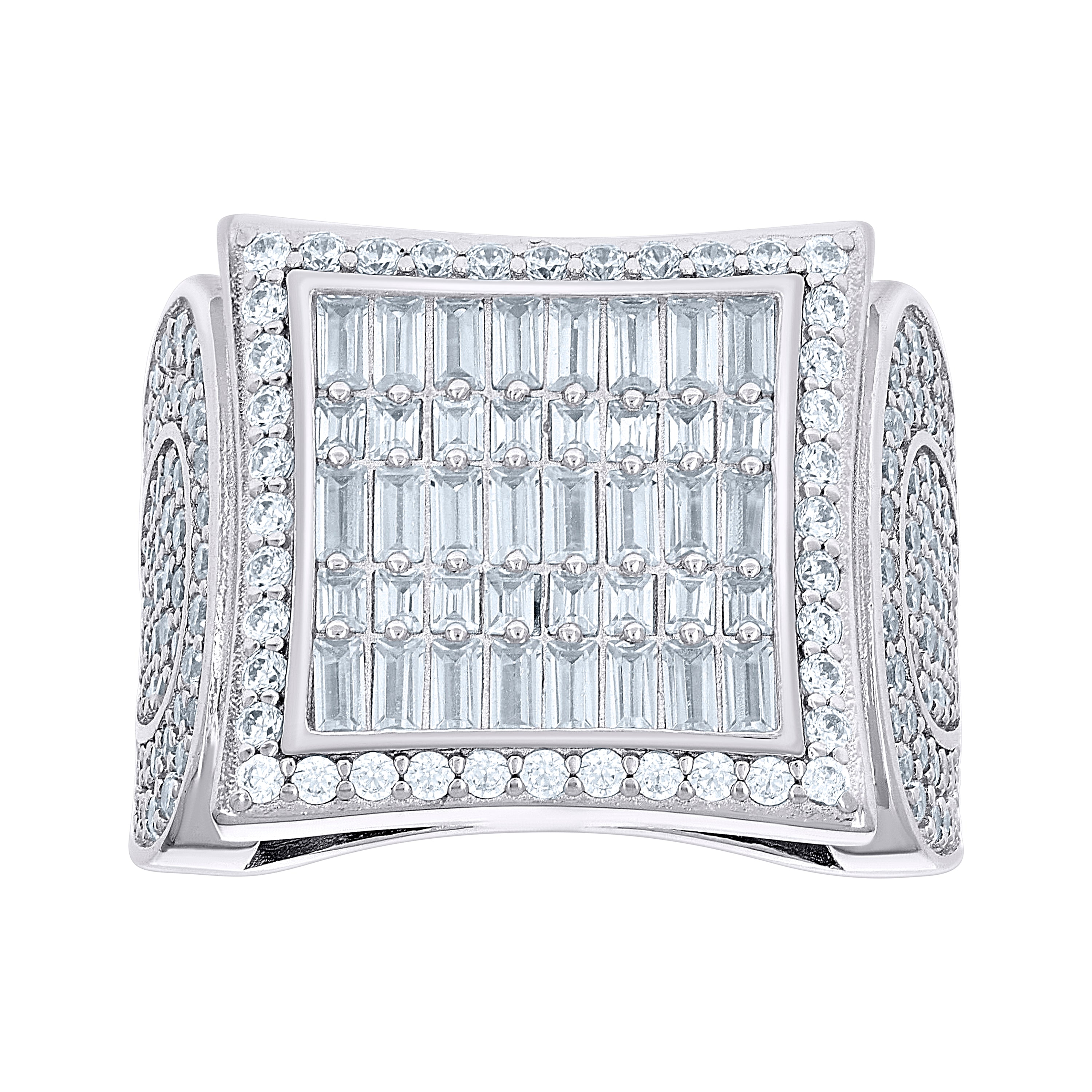 925 Sterling Silver Mens Baguette Round Cubic-Zirconia Square Head Fashion Ring Size 10