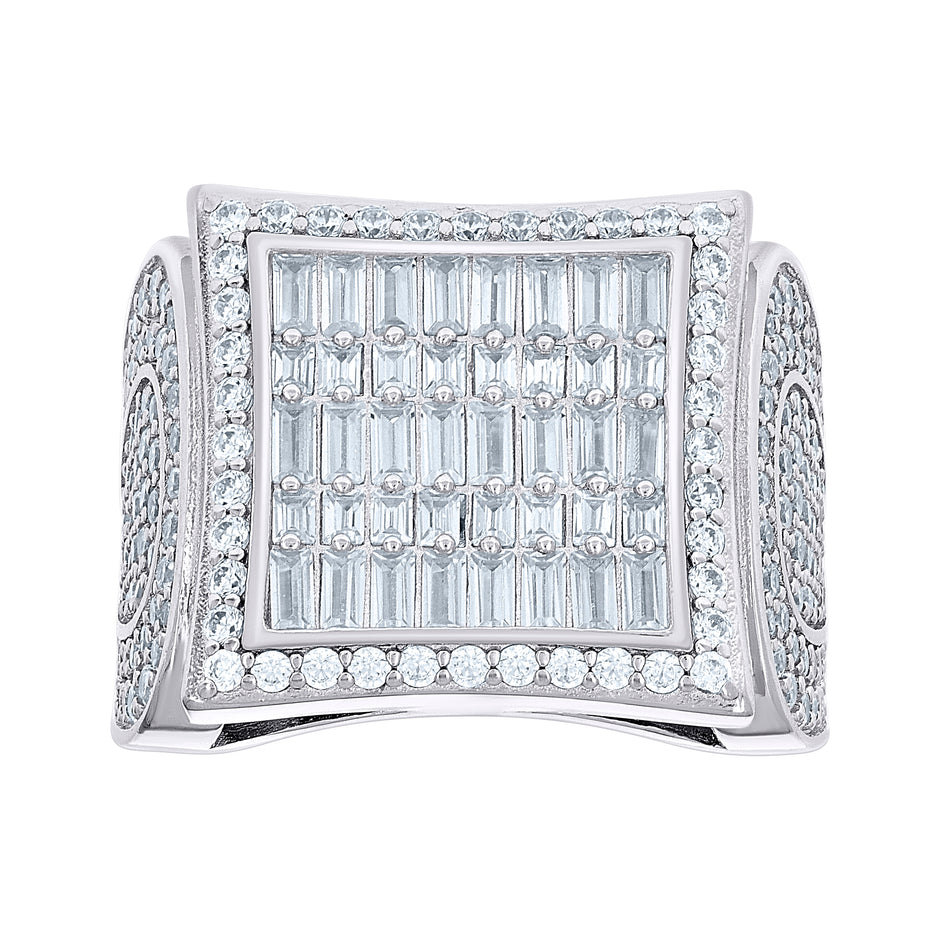 925 Sterling Silver Mens Baguette Round Cubic-Zirconia Square Head Fashion Ring Size 12 - SLV-139608