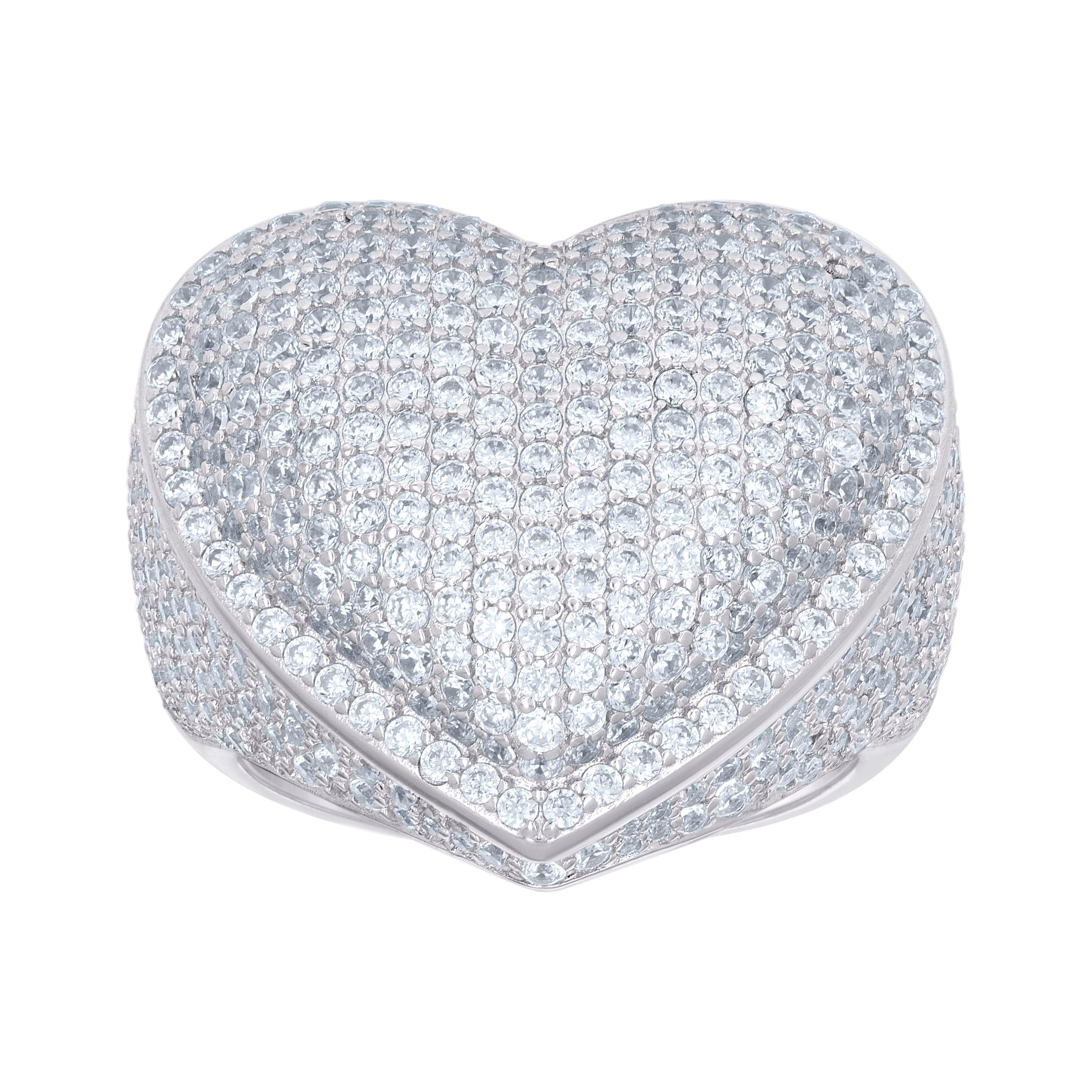 925 Sterling Silver Womens Cubic-Zirconia Cluster Heart Ring Size 10