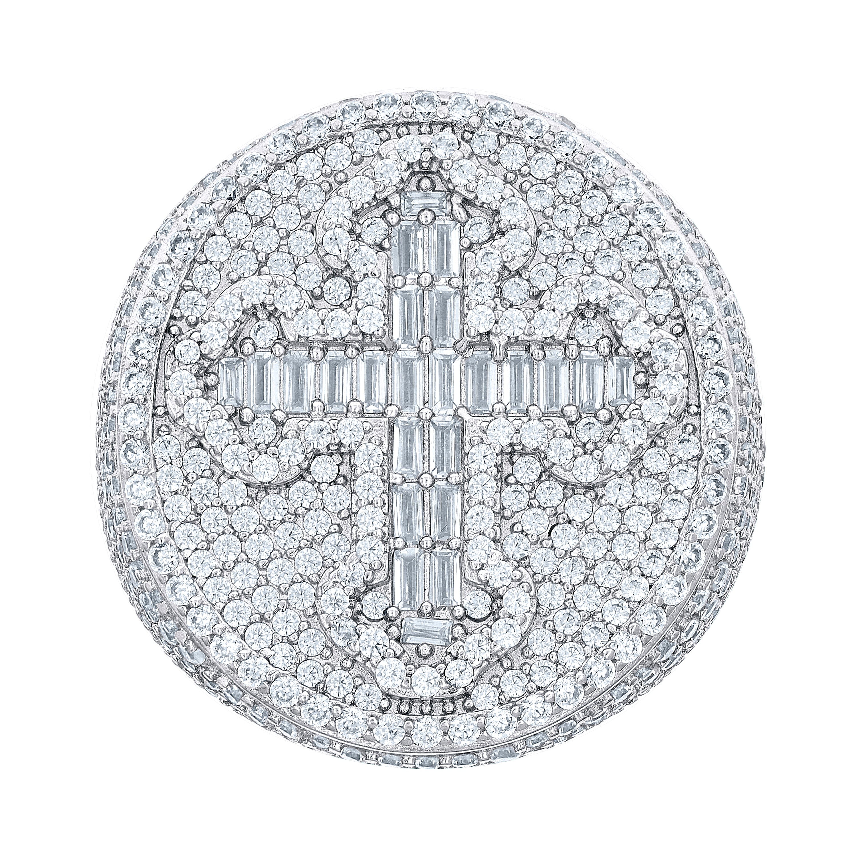 925 Sterling Silver Mens Baguette Round Cubic-Zirconia Round Head Cross Religious Ring Size 11 - SLV-139629