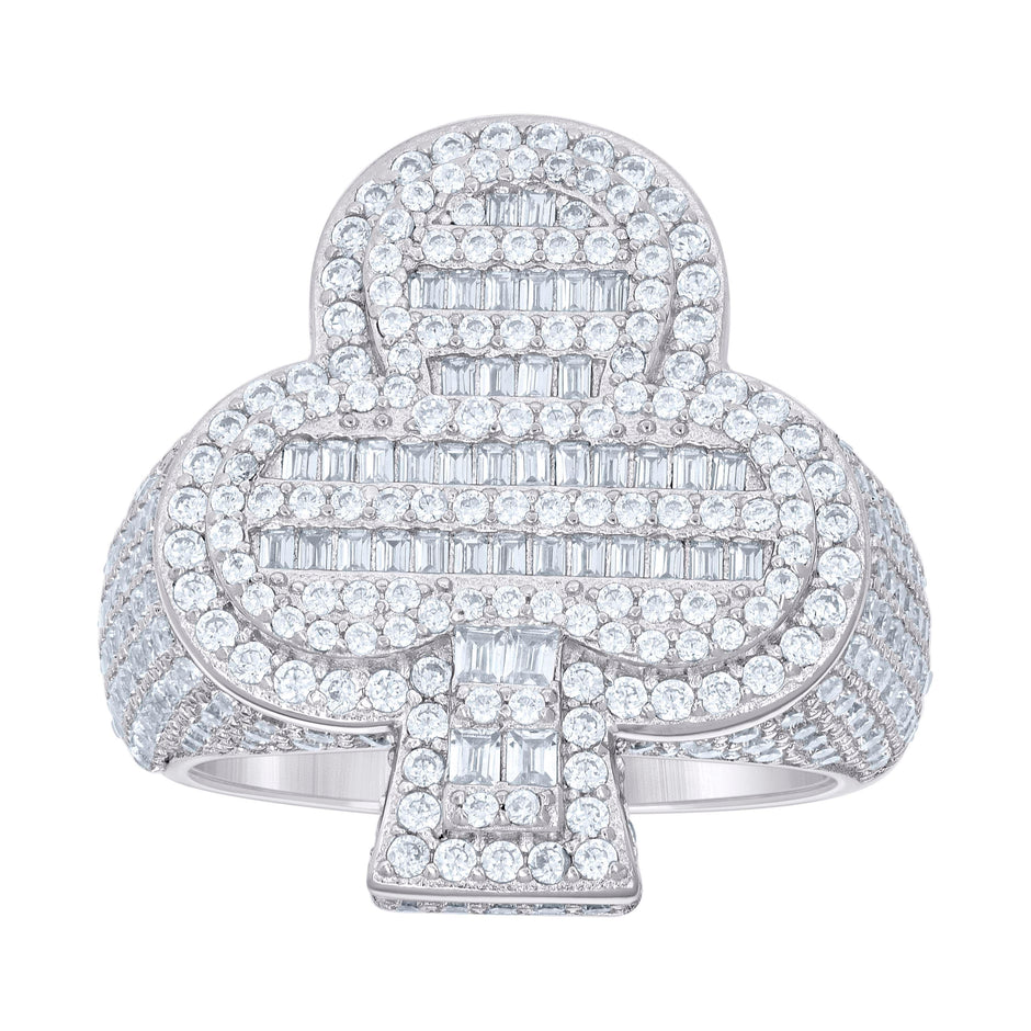 925 Sterling Silver Mens Round Baguette Cubic-Zirconia Cluster Clover Good Luck Ring Size 10