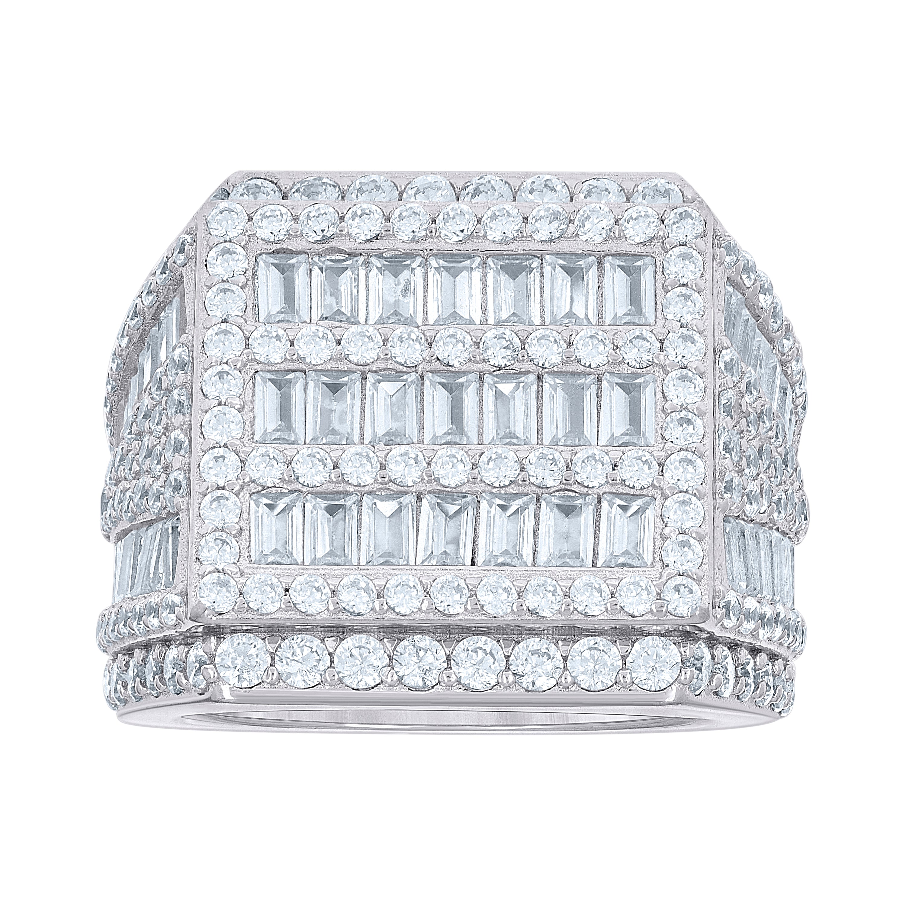 925 Sterling Silver Mens Baguette Round Cubic-Zirconia Square Head Fashion Ring Size 11 - SLV-139619