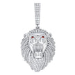 925 Sterling Silver Mens White Red Cubic-Zirconia Leo/Lion Head Zodiac Sign/Wildlife Charm Pendant