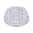 925 Sterling Silver Mens Round Baguette Cubic-Zirconia Cluster Square Head Fashion Ring Size 10