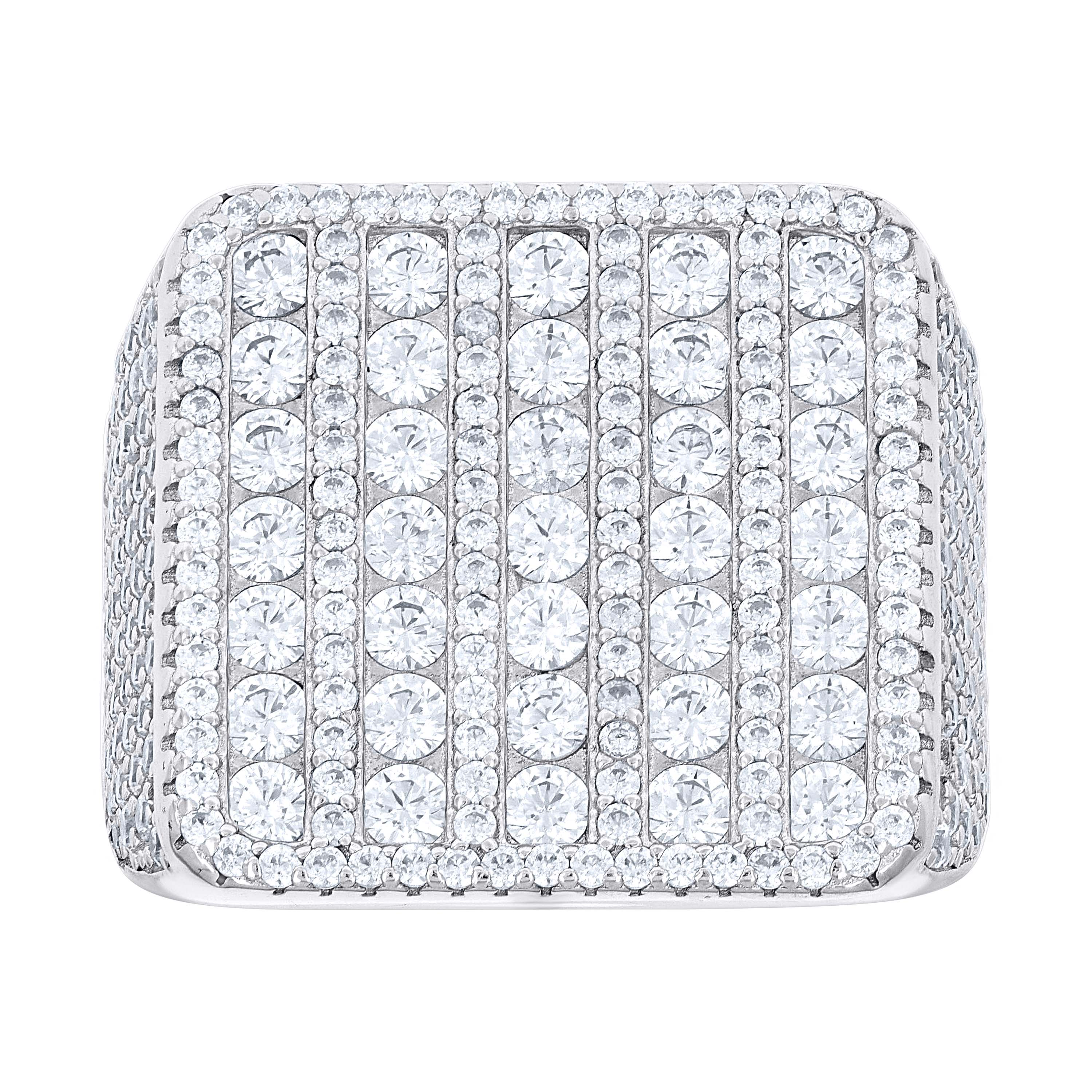 925 Sterling Silver Mens Cubic-Zirconia Cluster Square Head Fashion Ring Size 10