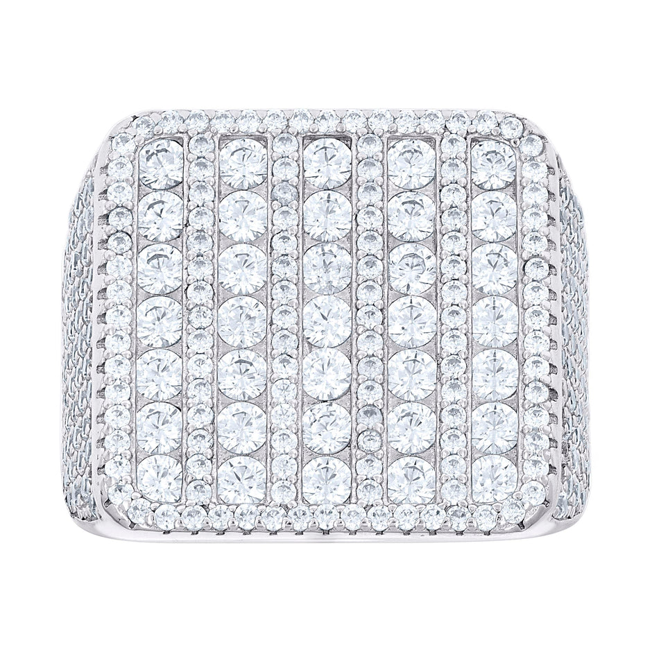 925 Sterling Silver Mens Cubic-Zirconia Cluster Square Head Fashion Ring Size 10