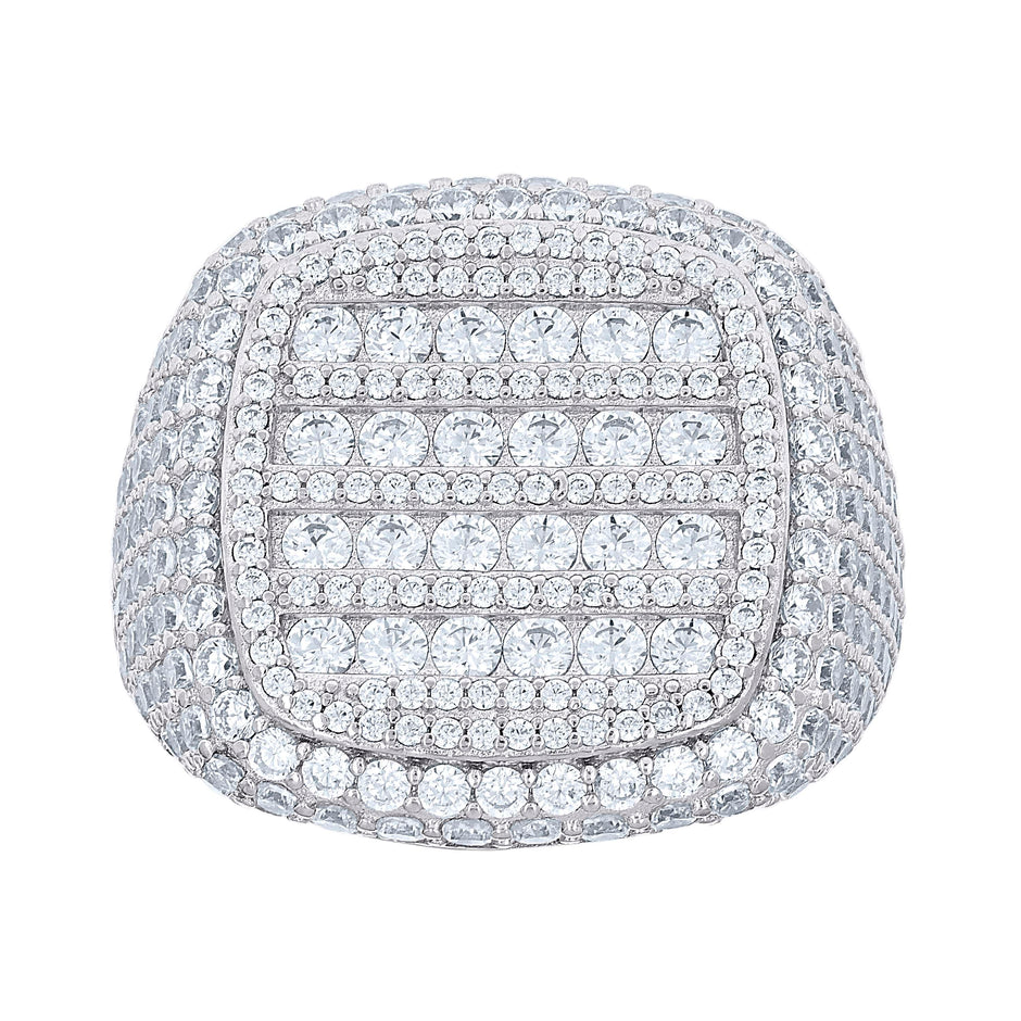 925 Sterling Silver Mens Cubic-Zirconia Cluster Square Head Fashion Ring Size 10