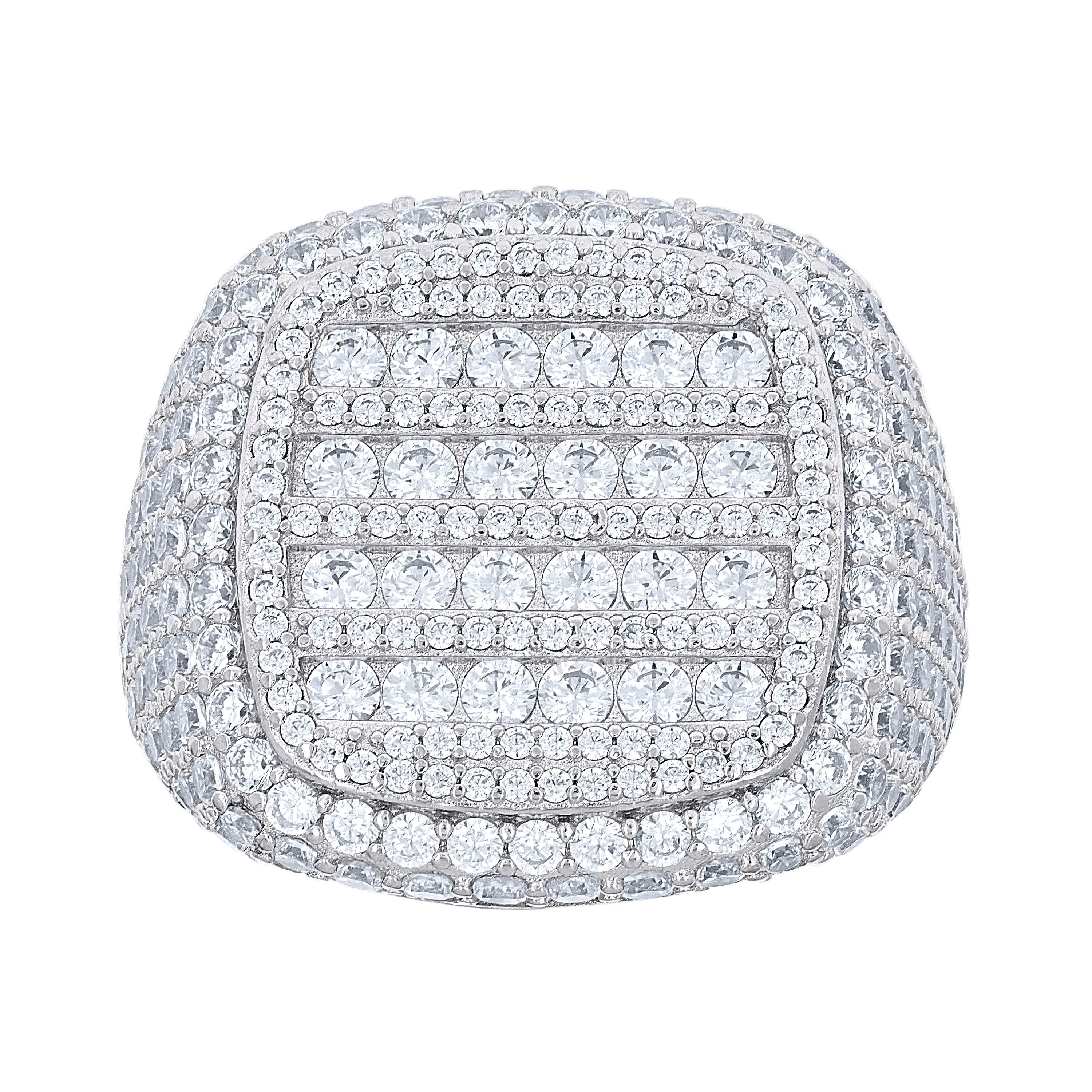 925 Sterling Silver Mens Cubic-Zirconia Cluster Square Head Fashion Ring Size 11 - SLV-139773