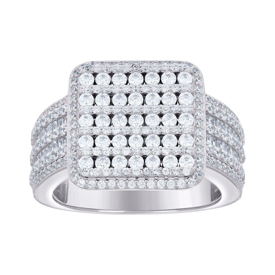 925 Sterling Silver Mens Cubic-Zirconia Square Head Fashion Ring Size 11 - SLV-139776