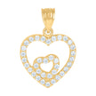 10Kt Yellow Gold Womens Cubic-Zirconia Heart In Heart Charm Pendant