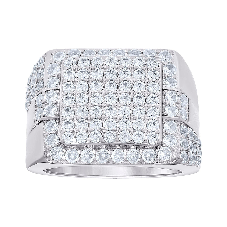 925 Sterling Silver Mens Cubic-Zirconia Cluster Square Head Fashion Ring Size 10