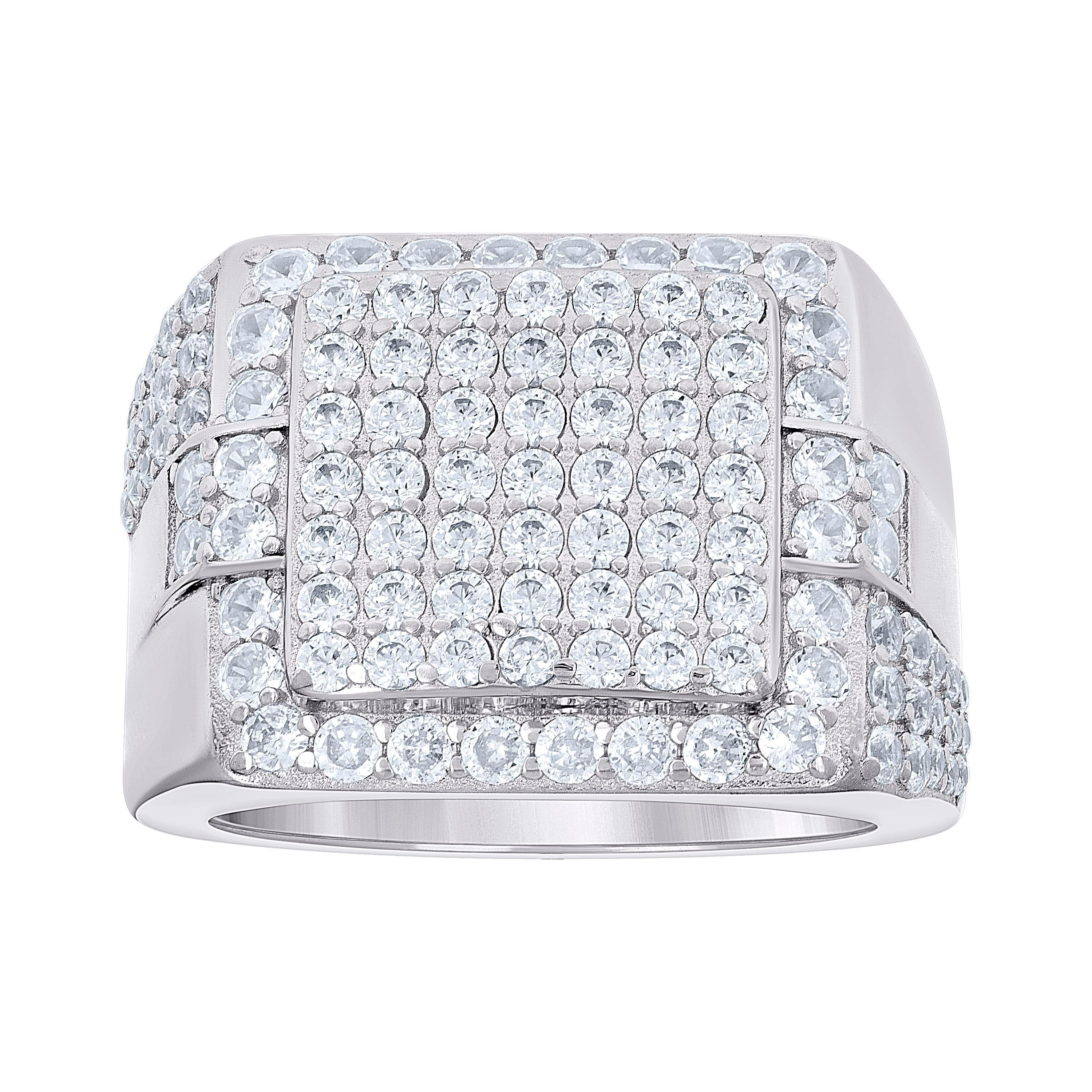 925 Sterling Silver Mens Cubic-Zirconia Cluster Square Head Fashion Ring Size 12 - SLV-139770