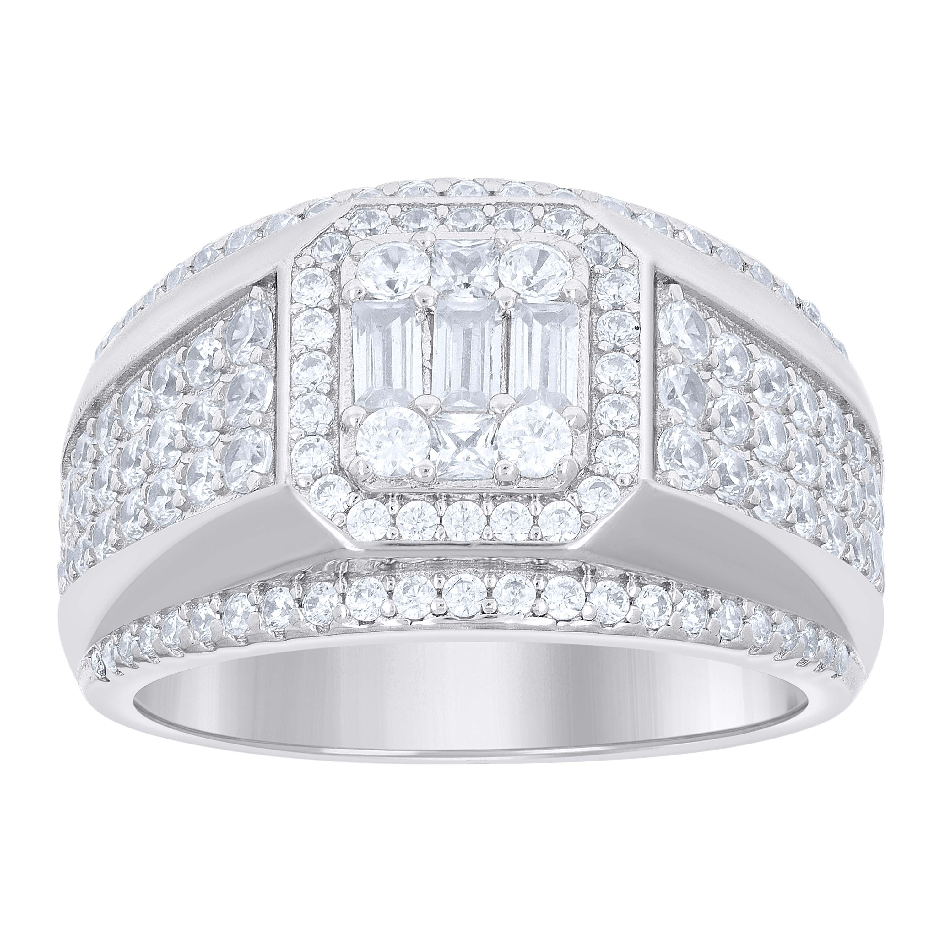 925 Sterling Silver Mens Round Baguette Cubic-Zirconia Fashion Ring Size 10 - SLV-138955