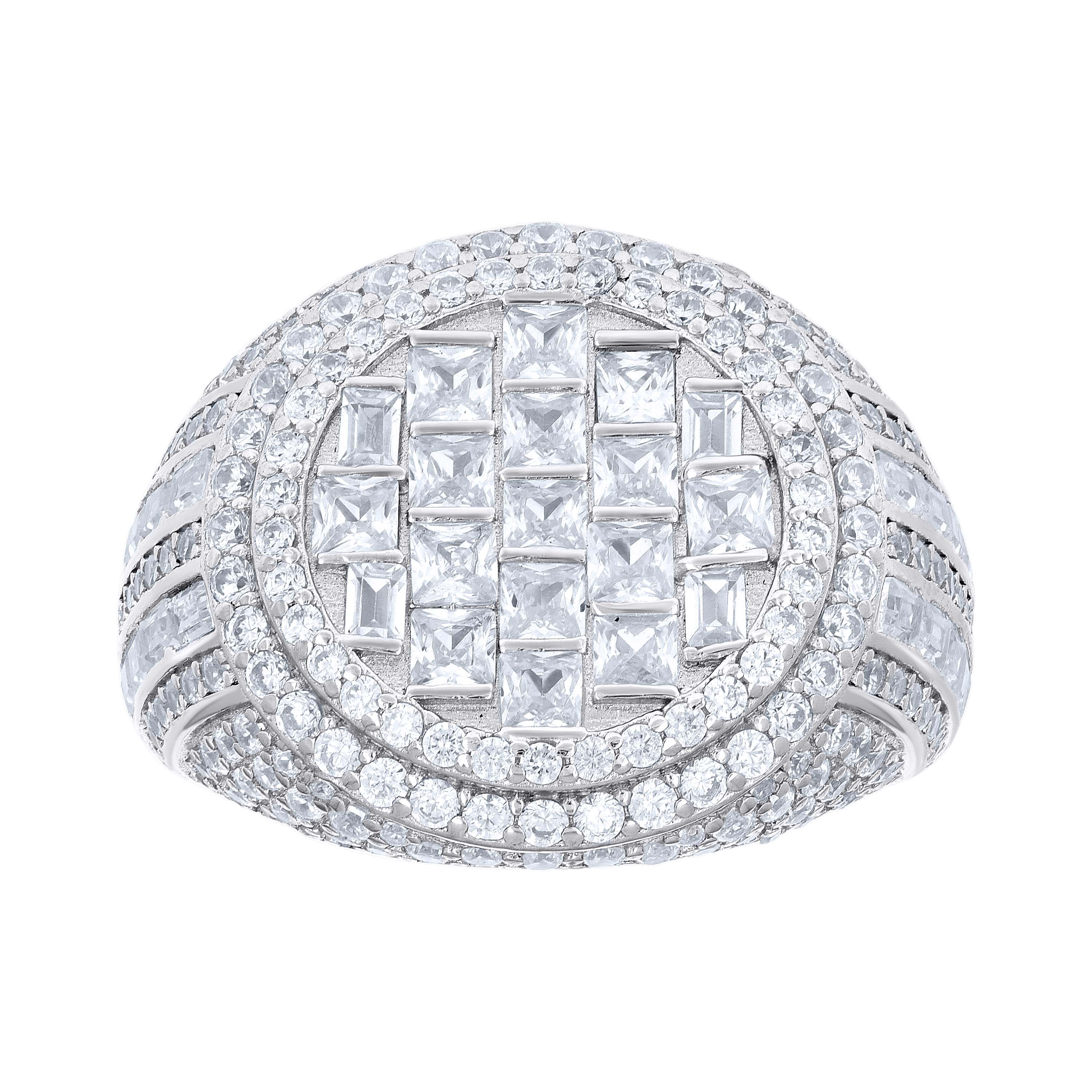 925 Sterling Silver Mens Round Baguette Cubic-Zirconia Round Head Fashion Ring Size 10