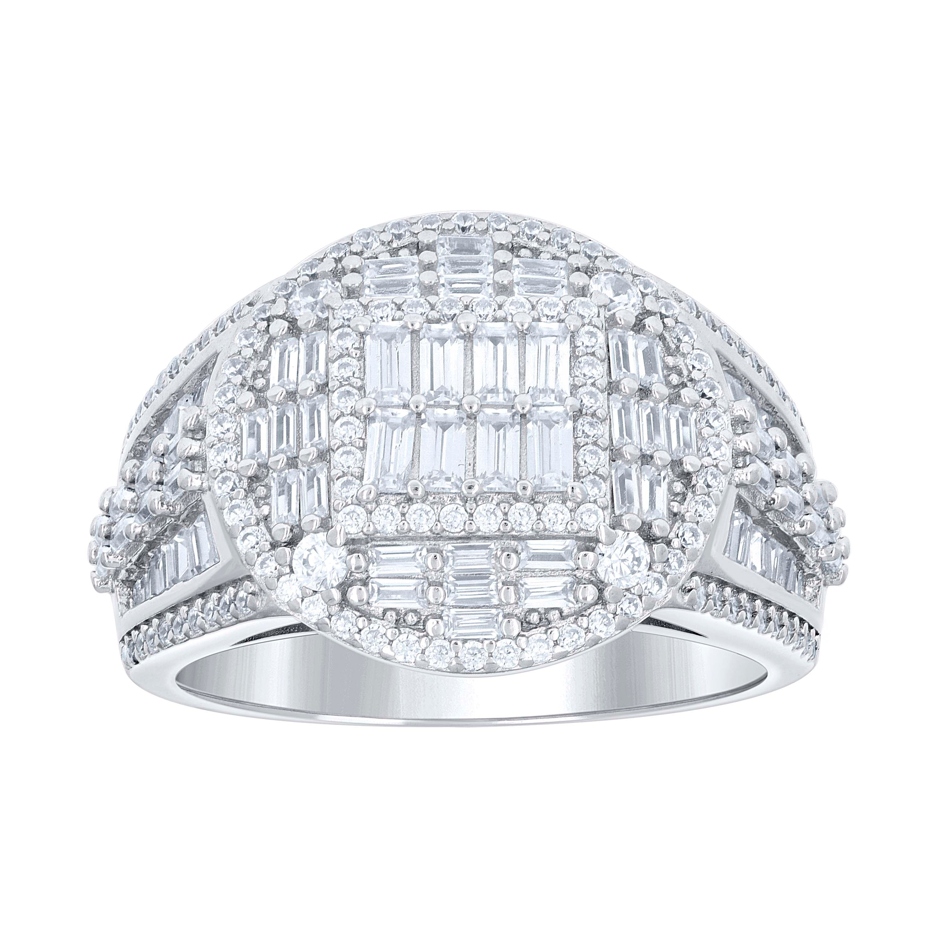 925 Sterling Silver Mens Round Baguette Cubic-Zirconia Round Head Fashion Ring Size 12 - SLV-139768