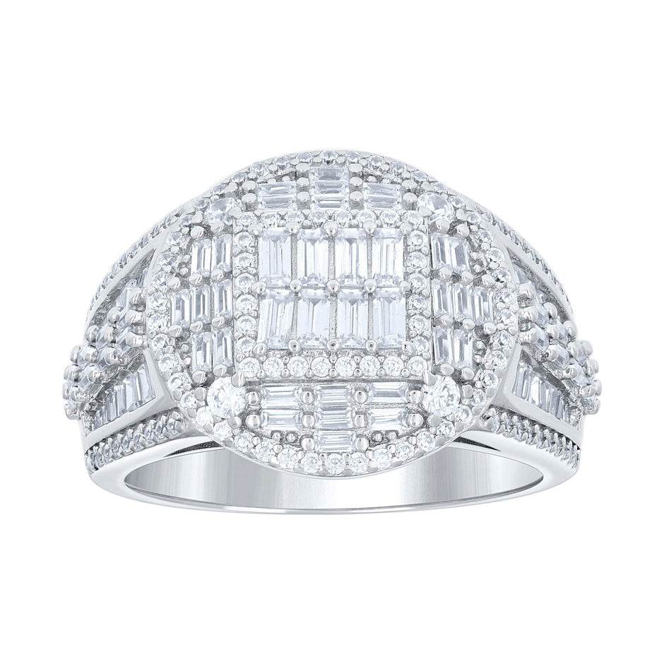 925 Sterling Silver Mens Round Baguette Cubic-Zirconia Round Head Fashion Ring Size 11 - SLV-139767