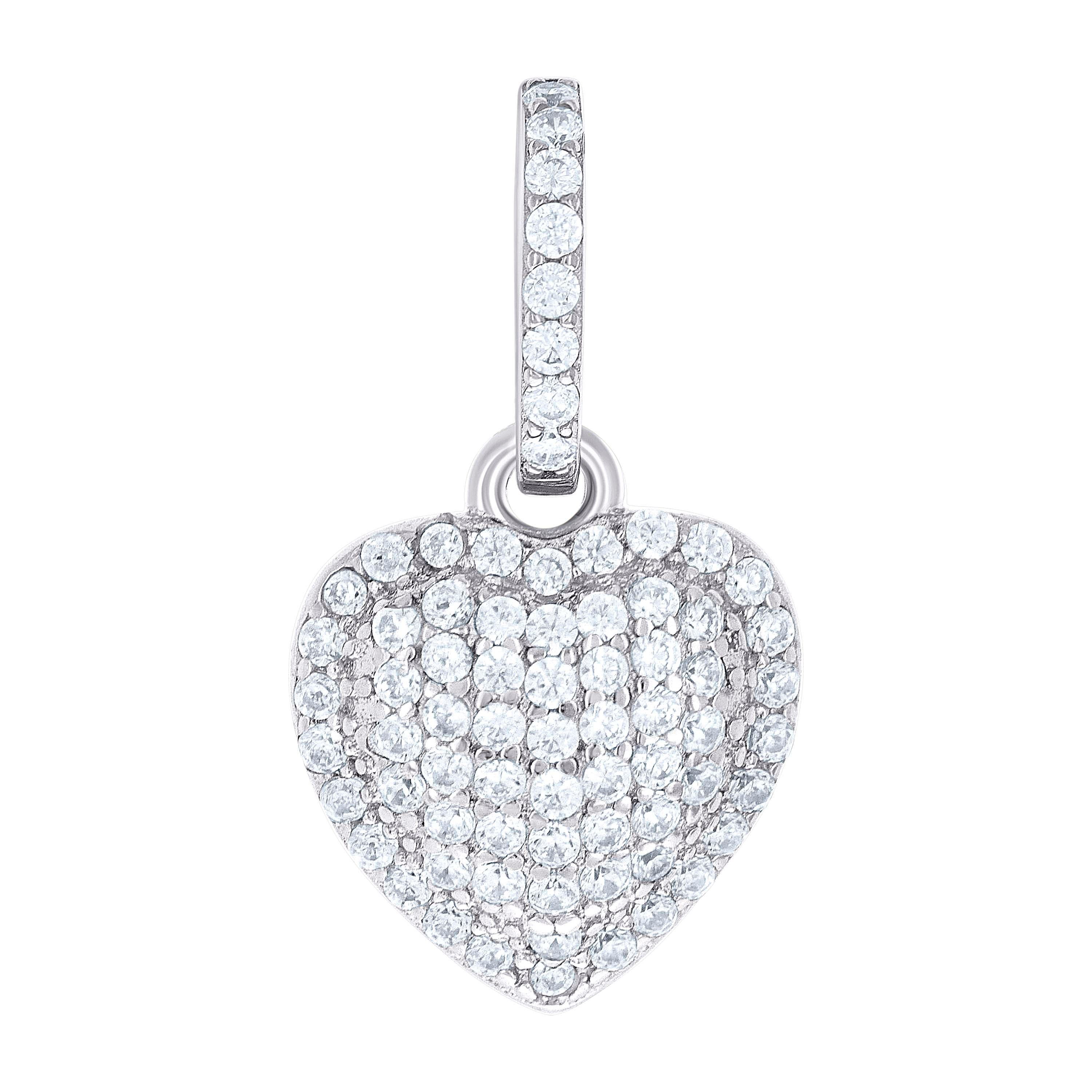 925 Sterling Silver Womens Cubic-Zirconia Puff Heart Pendant 
