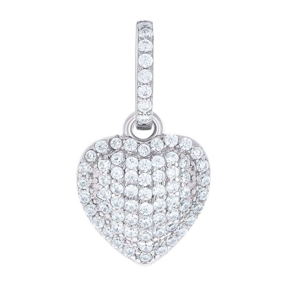 925 Sterling Silver Womens Cubic-Zirconia Puff Heart Pendant 