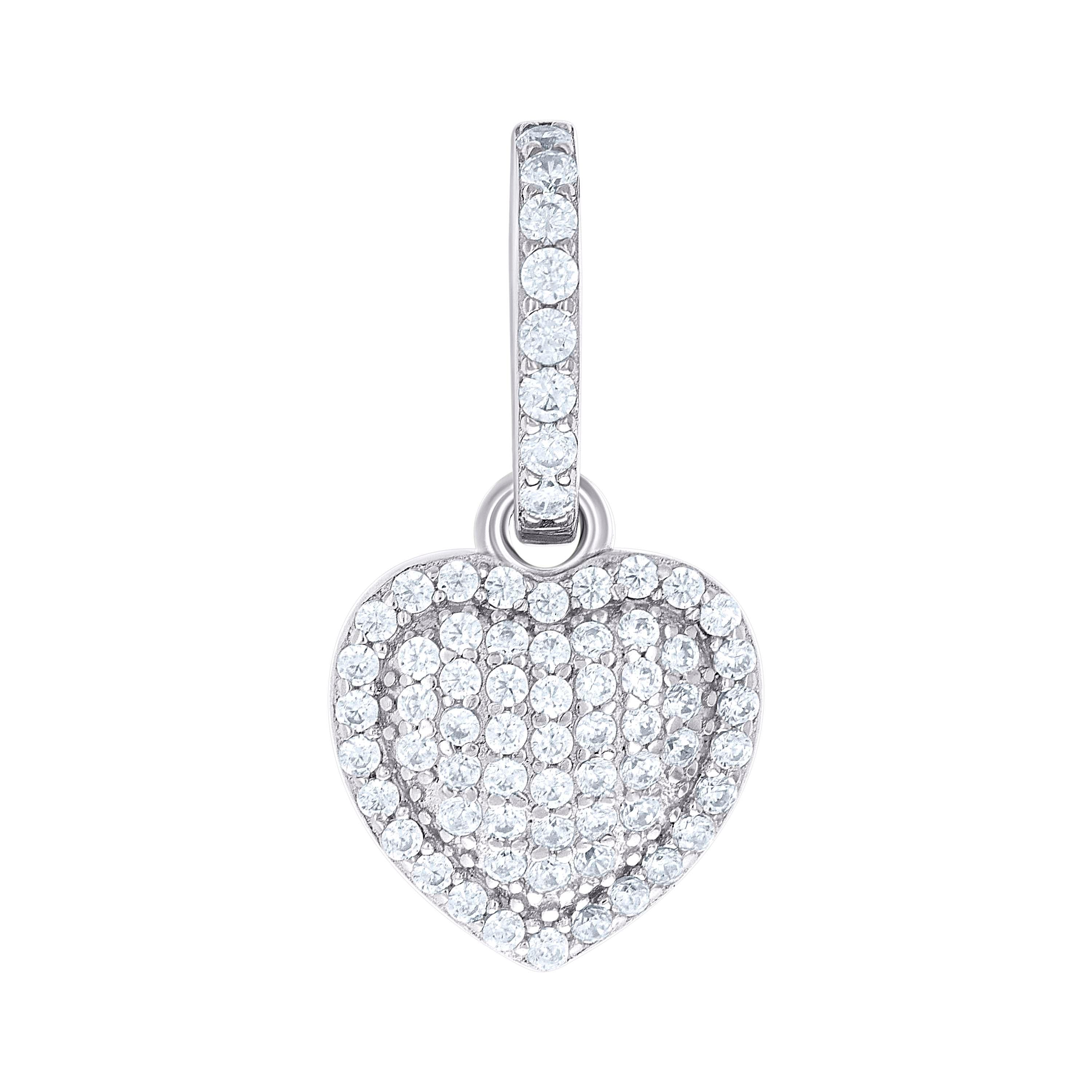 925 Sterling Silver Womens Cubic-Zirconia Puff Heart Pendant 