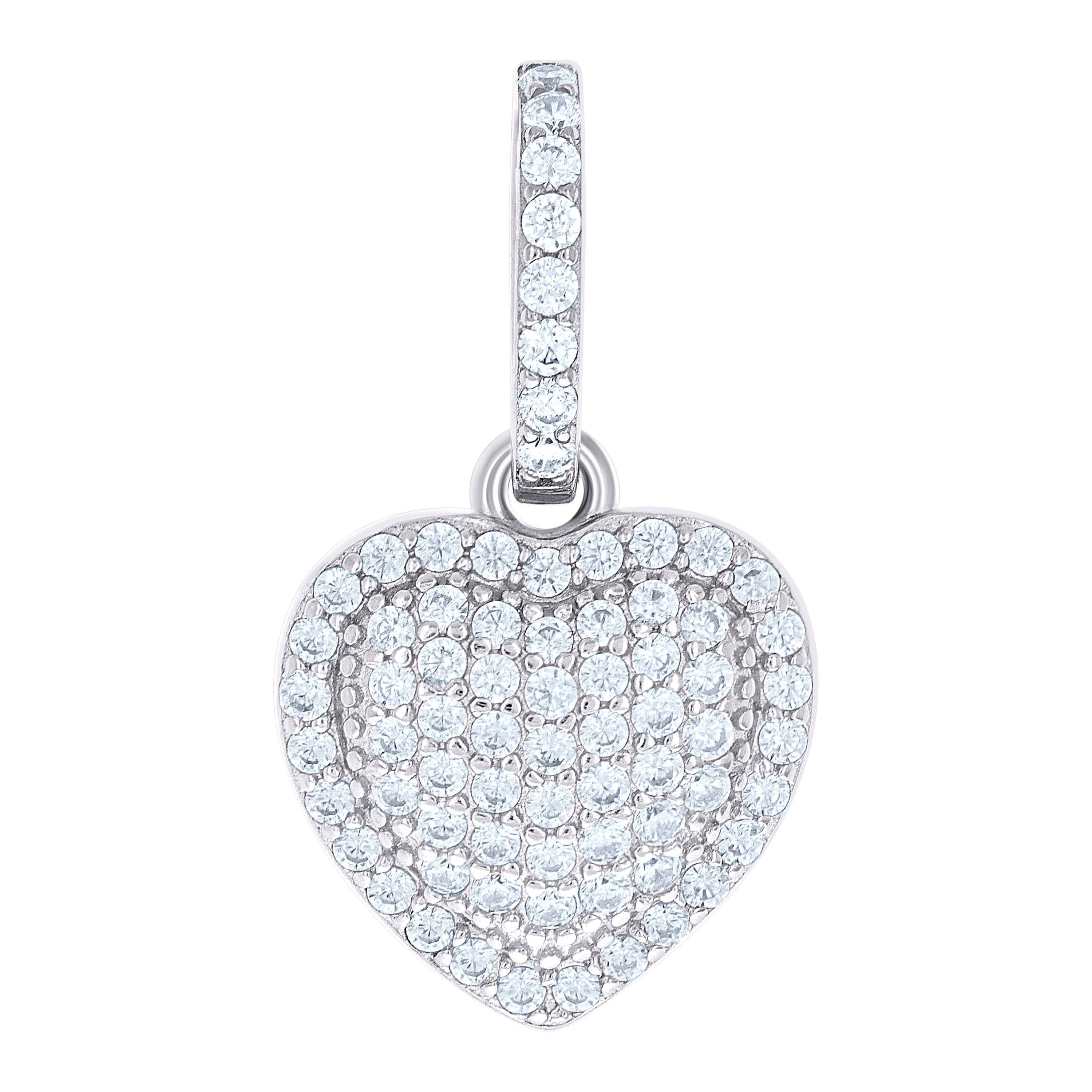 925 Sterling Silver Womens Cubic-Zirconia Puff Heart Pendant 