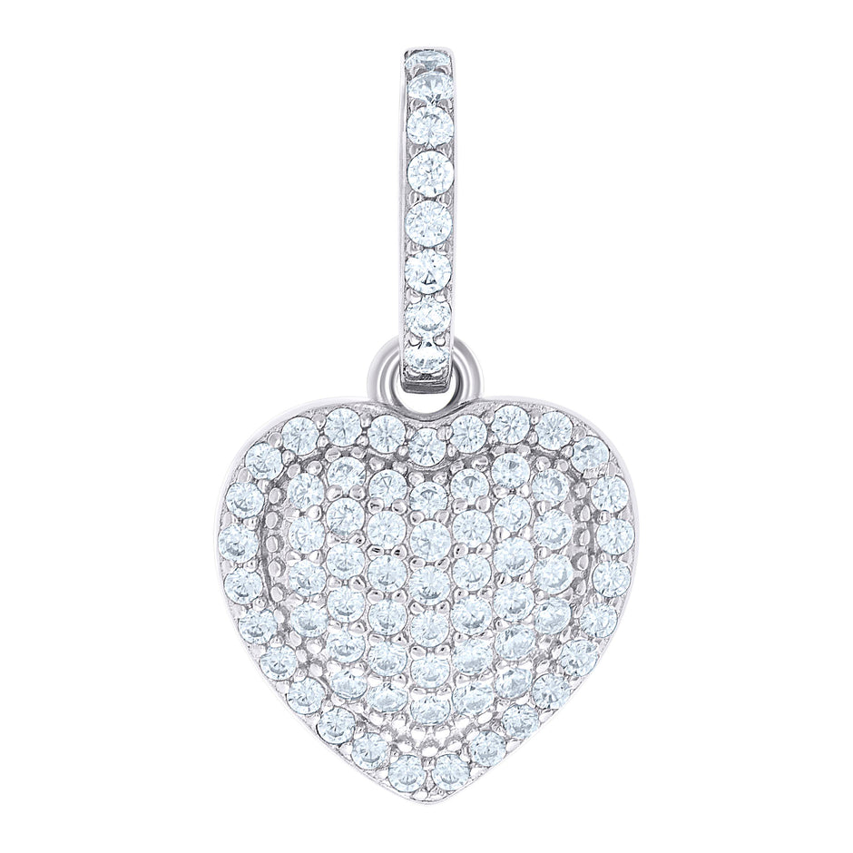 925 Sterling Silver Womens Cubic-Zirconia Puff Heart Pendant 