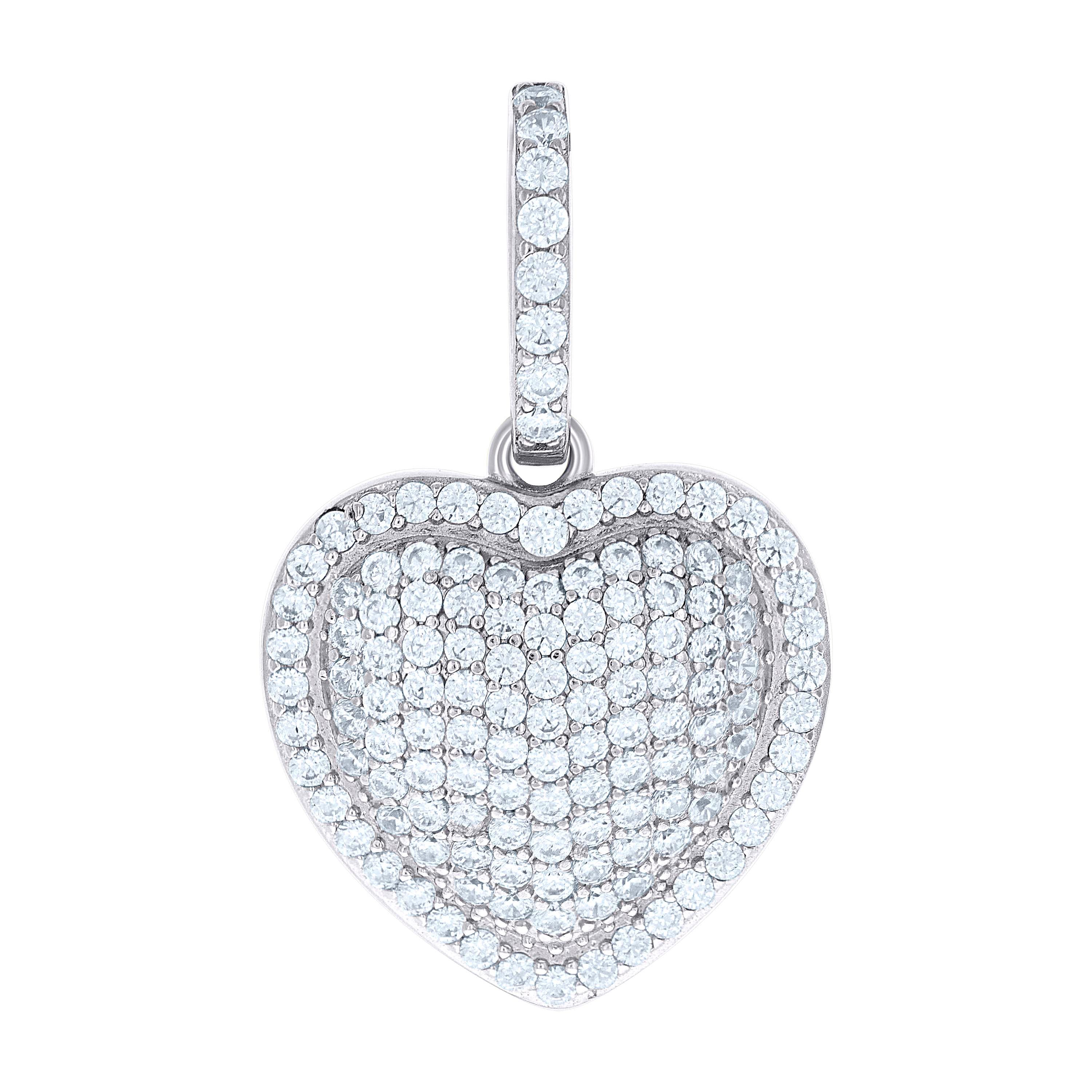925 Sterling Silver Womens Cubic-Zirconia Puff Heart Pendant 