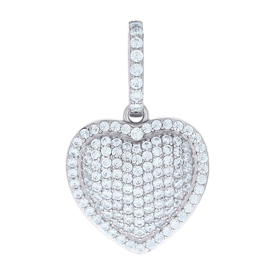 925 Sterling Silver Womens Cubic-Zirconia Puff Heart Pendant 