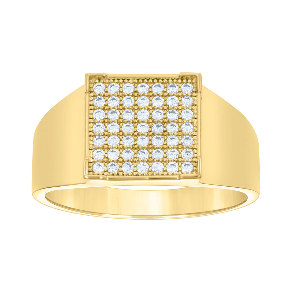 14kt Yellow Gold Mens Cubic-Zirconia Square Head Ring 