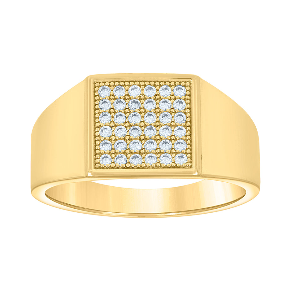 14kt Yellow Gold Mens Cubic-Zirconia Square Head Ring 