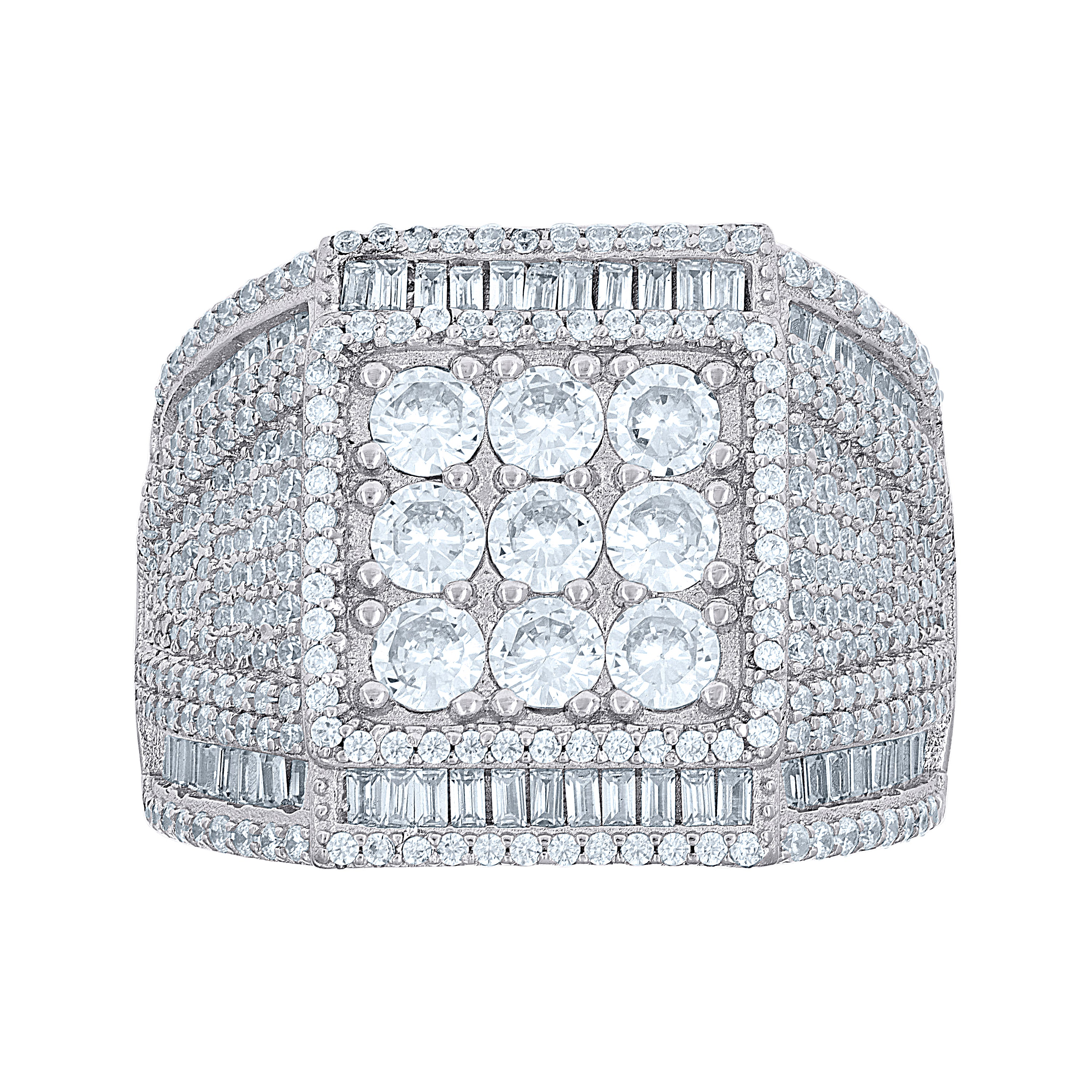 925 Sterling Silver Mens Baguette Round Cubic-Zirconia Square Head Fashion Ring Size 12 - SLV-139788