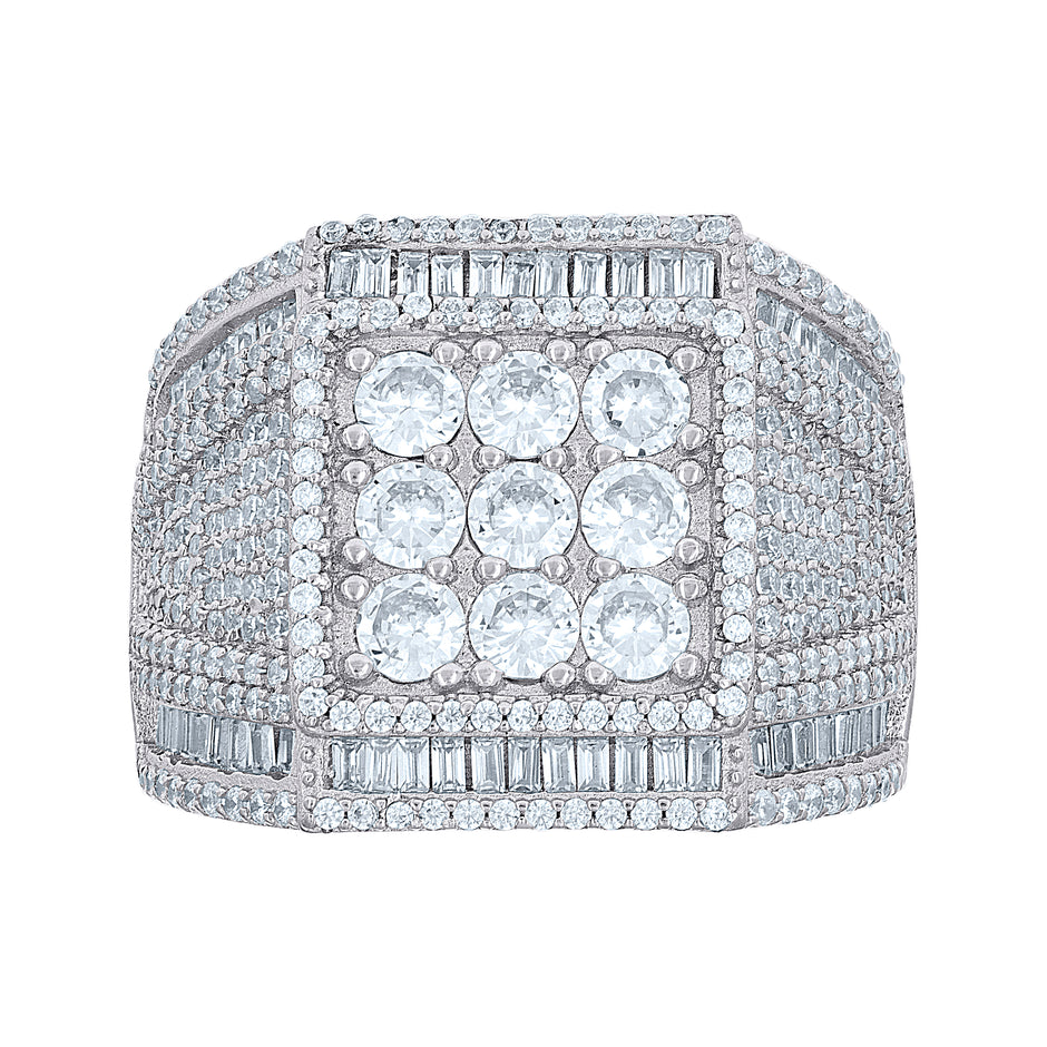 925 Sterling Silver Mens Baguette Round Cubic-Zirconia Square Head Fashion Ring Size 12 - SLV-139788