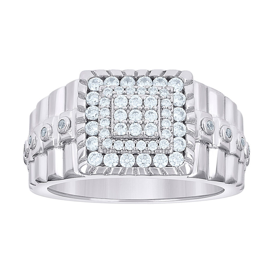 925 Sterling Silver Mens Cubic-Zirconia Square Head Fashion Ring Size 12 - SLV-139790
