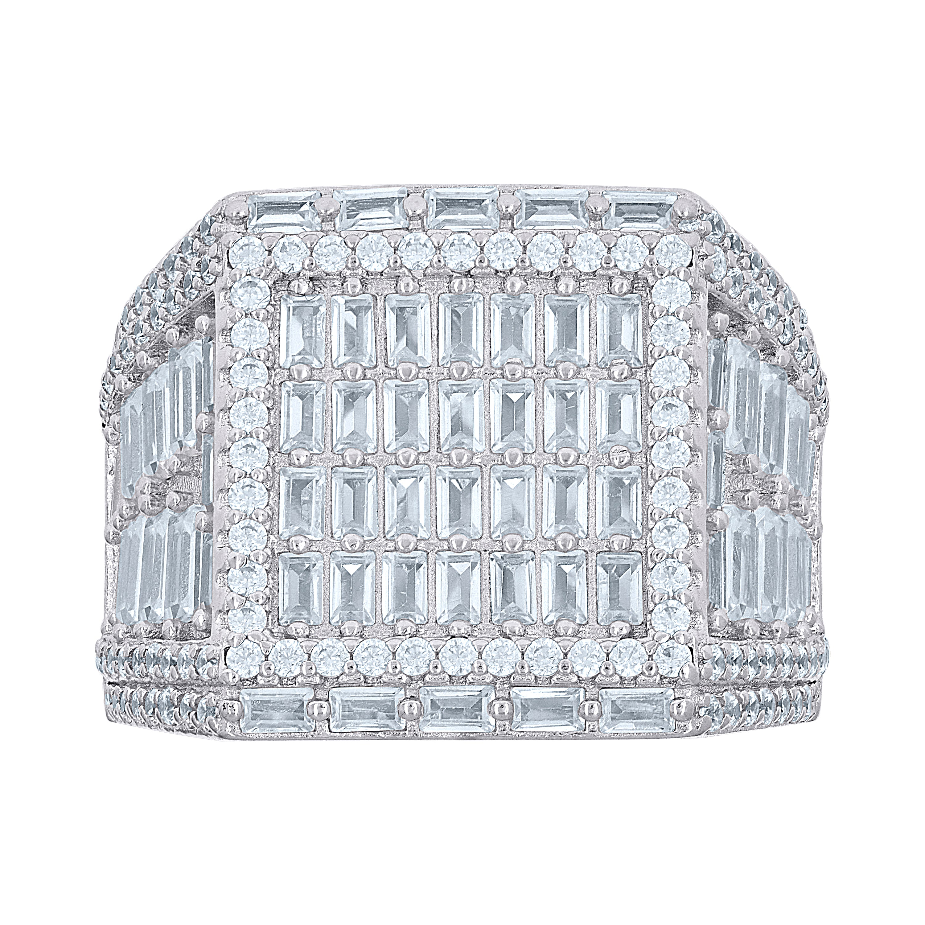 925 Sterling Silver Mens Baguette Round Cubic-Zirconia Square Head Fashion Ring Size 12 - SLV-139786
