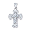 925 Sterling Silver Womens Blue White Princess-Cut Round Cubic-Zirconia Cross Religious Pendant
