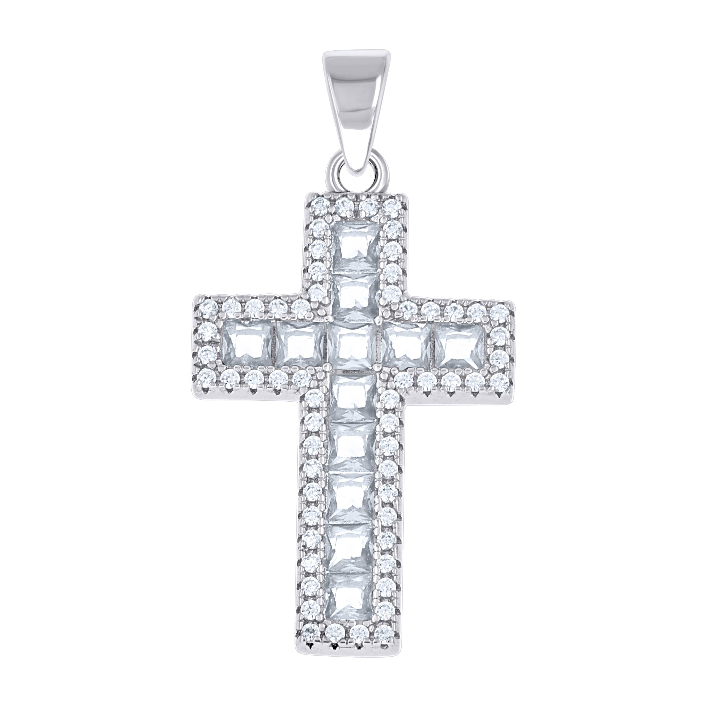 925 Sterling Silver Womens Pink Cubic-Zirconia Cross Religious Pendant