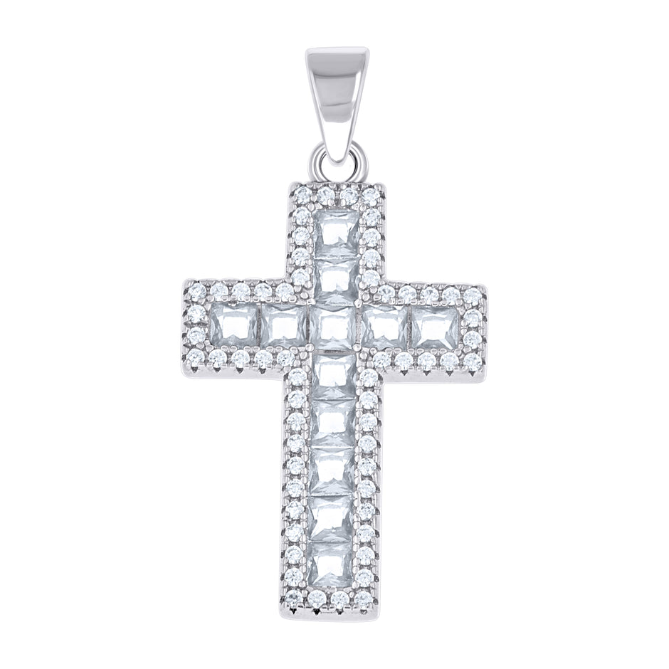 925 Sterling Silver Womens Pink Cubic-Zirconia Cross Religious Pendant