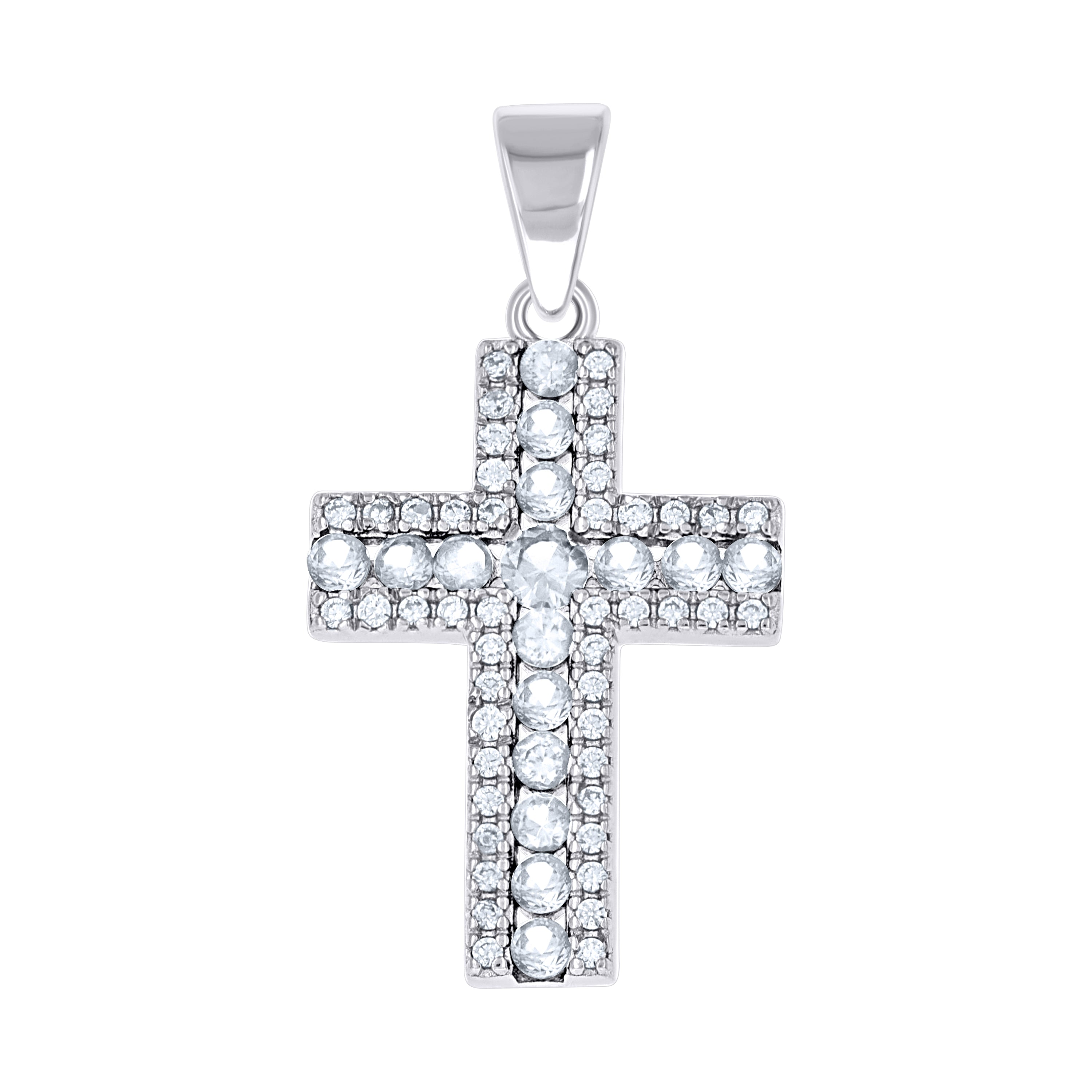 925 Sterling Silver Womens Green White Princess-Cut Round Cubic-Zirconia Cross Religious Pendant