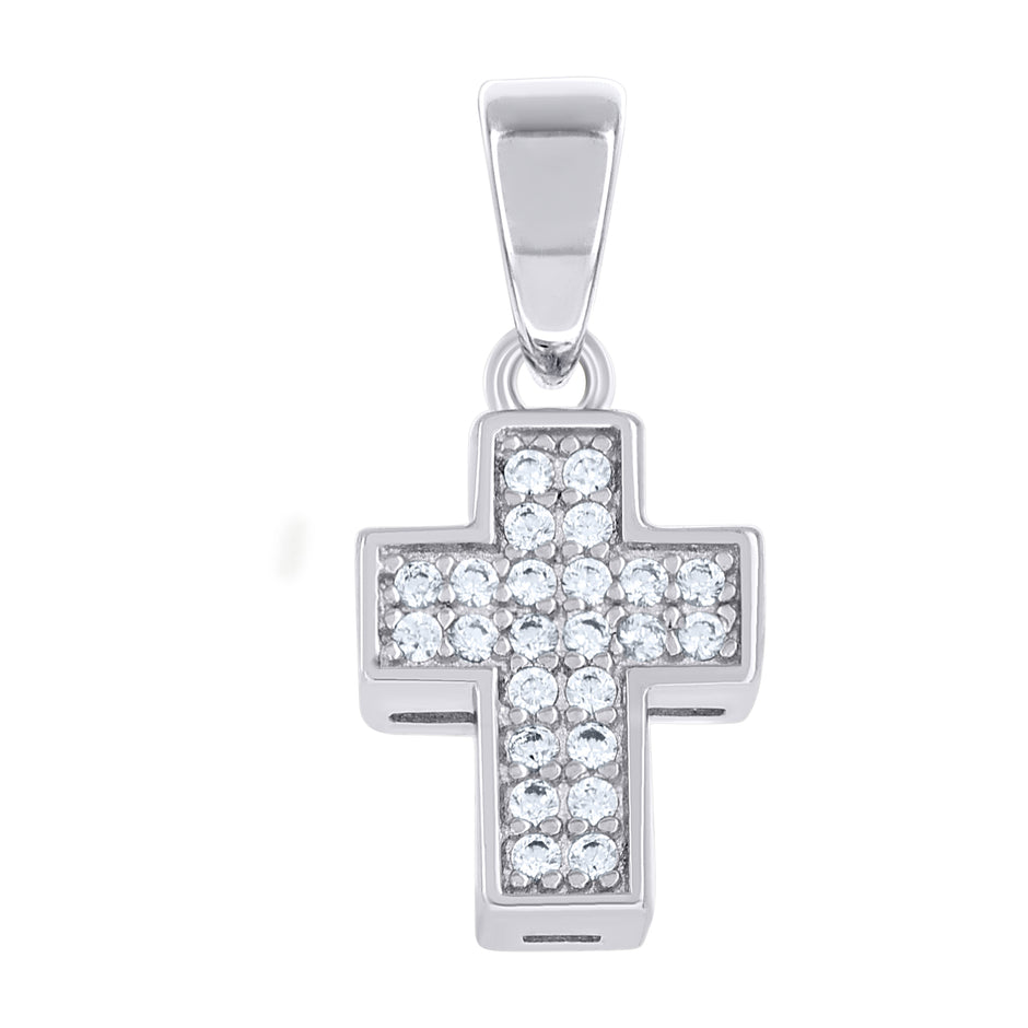925 Sterling Silver Unisex Cubic-Zirconia Cross Religious Charm Pendant
