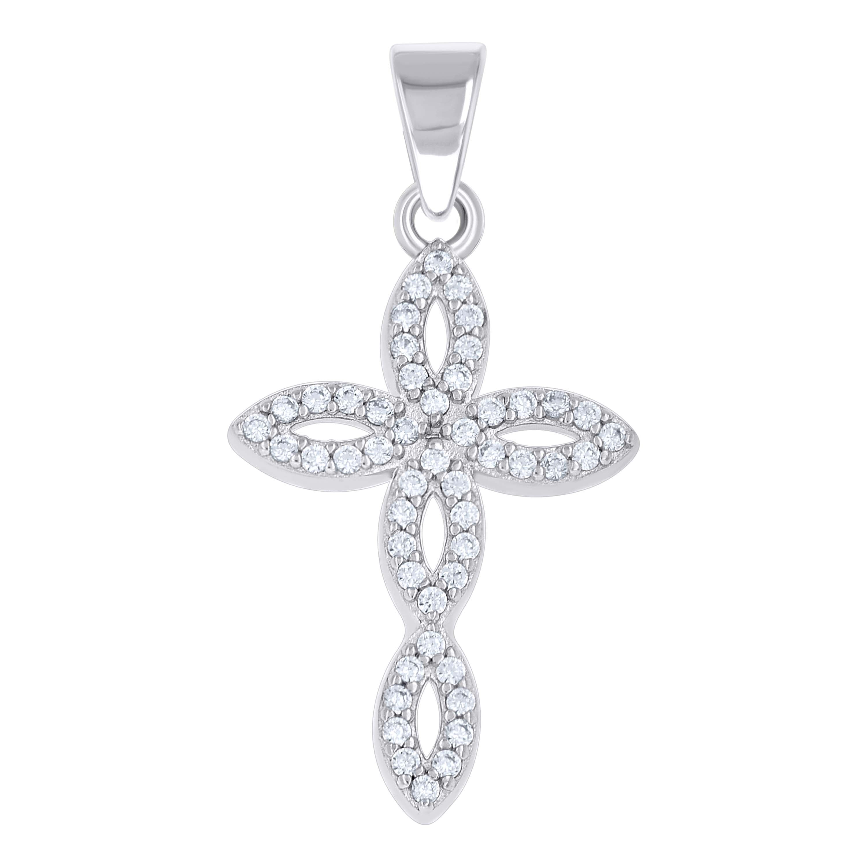 925 Sterling Silver Womens Cubic-Zirconia Cross Religious Pendant