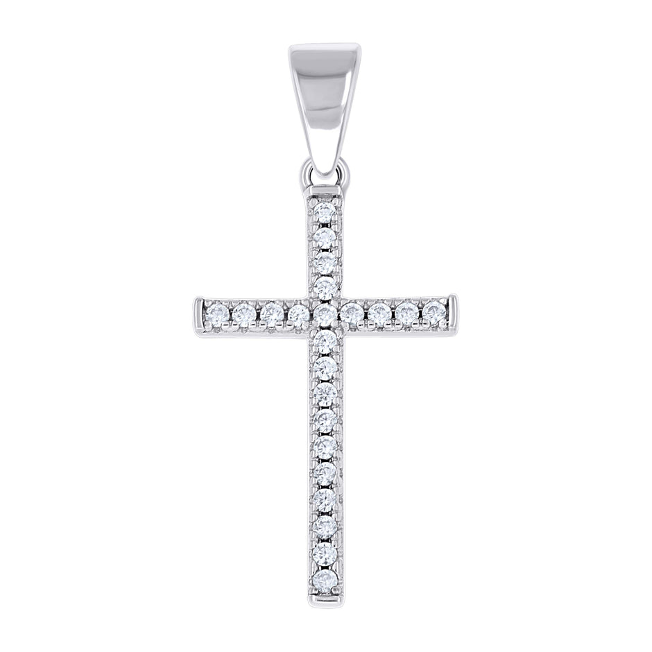 925 Sterling Silver Unisex Cubic-Zirconia Cross Religious Pendant