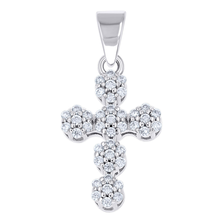 925 Sterling Silver Unisex Cubic-Zirconia Cross Religious Pendant