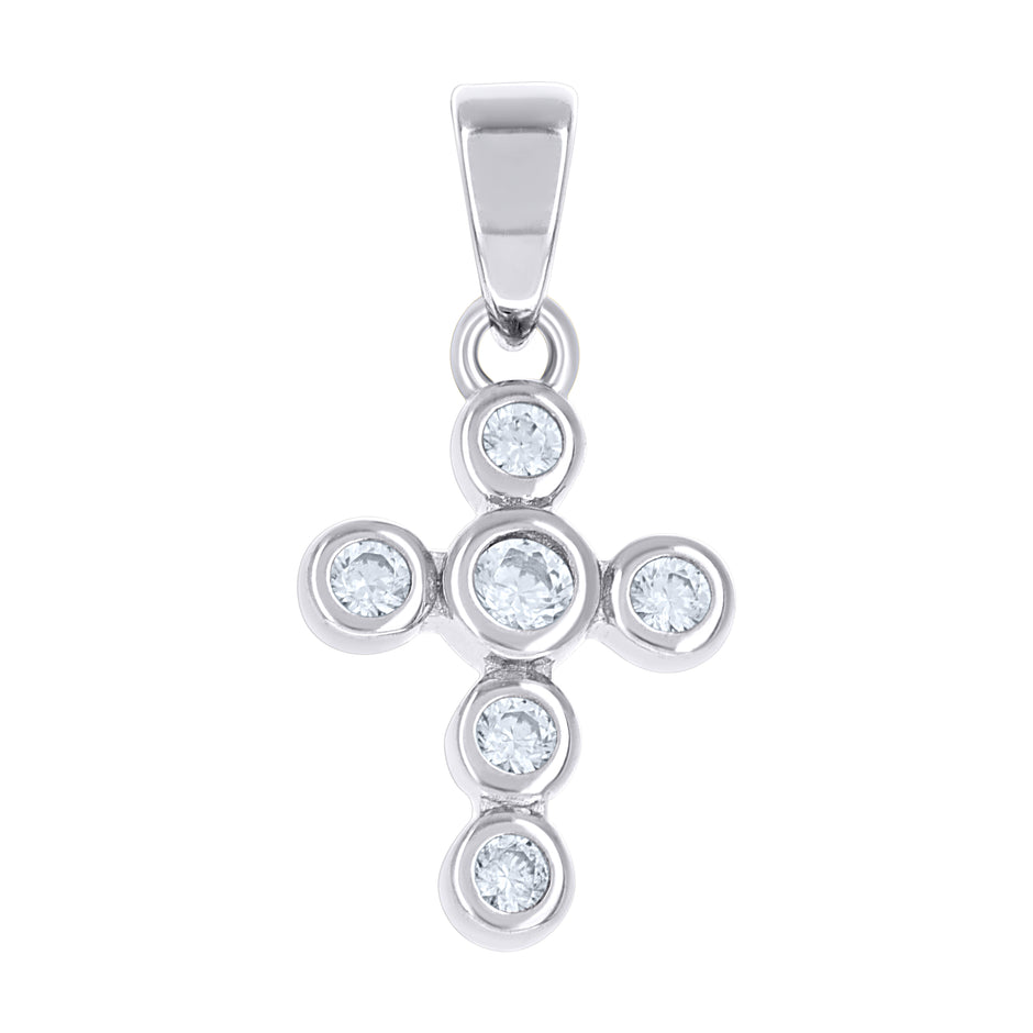 925 Sterling Silver Womens Cubic-Zirconia Cross Religious Charm Pendant