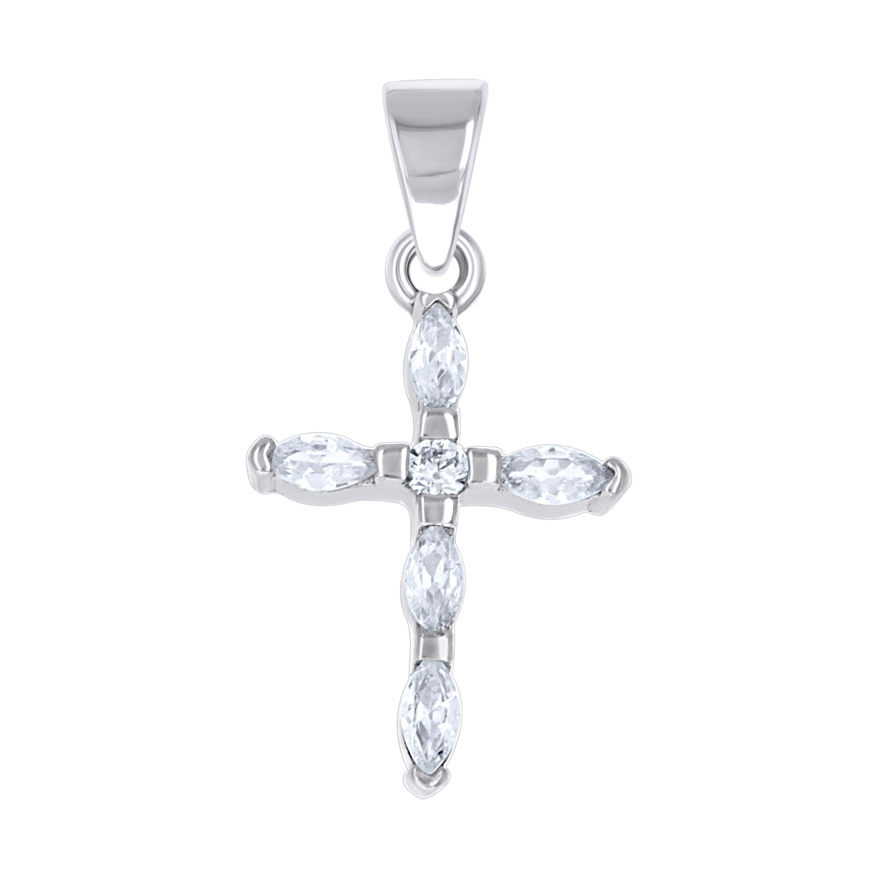 925 Sterling Silver Unisex Marquise Round Cubic-Zirconia Cross Religious Pendant