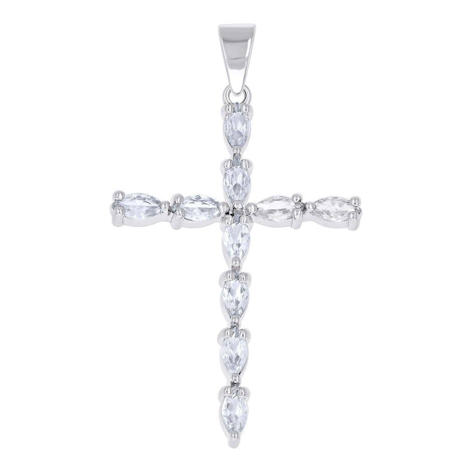 925 Sterling Silver Womens Marquise Cubic-Zirconia Cross Religious Pendant