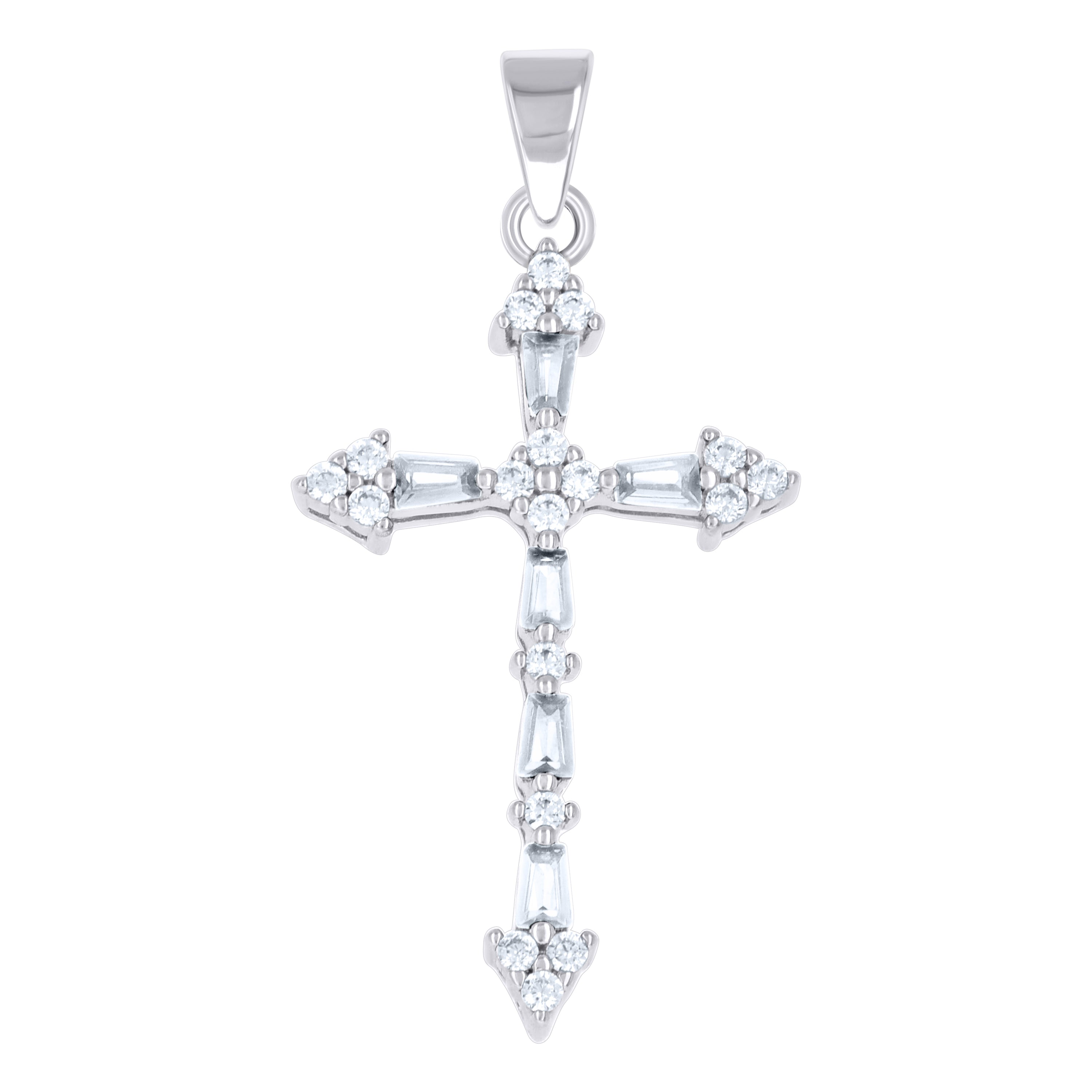 925 Sterling Silver Womens Green White Baguette Round Cubic-Zirconia Cross Religious Pendant