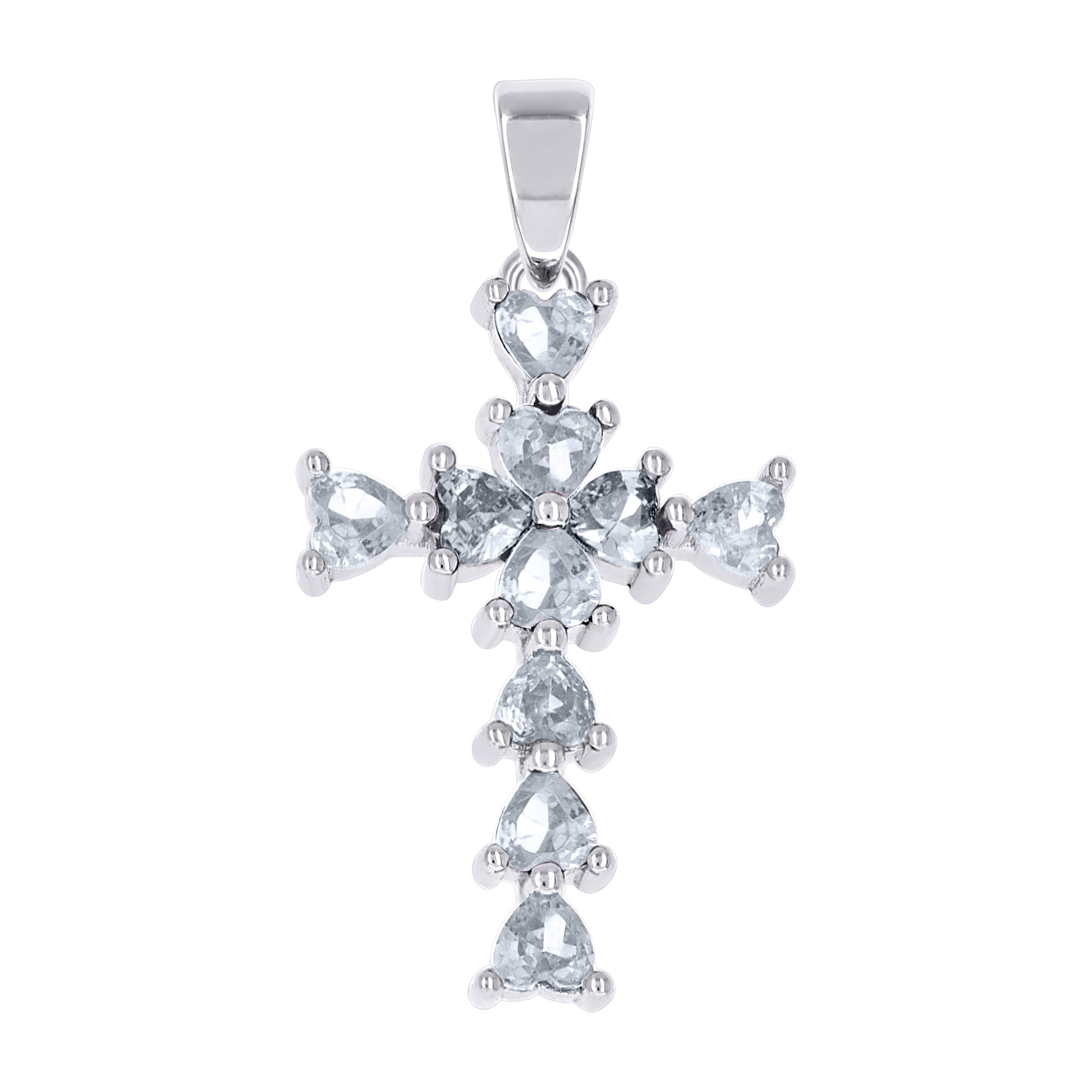 925 Sterling Silver Womens Multi Color Heart Cubic-Zirconia Cross Religious Charm Pendant